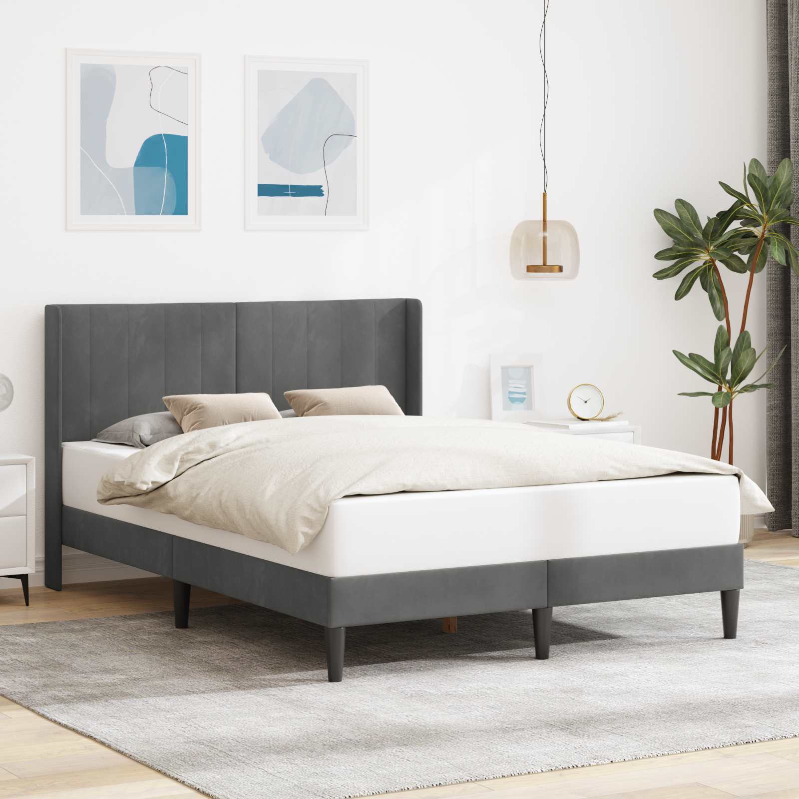 vidaXL Ramka łóżka Z zagłówkiem ciemnoszary 160 x 200 cm Welur