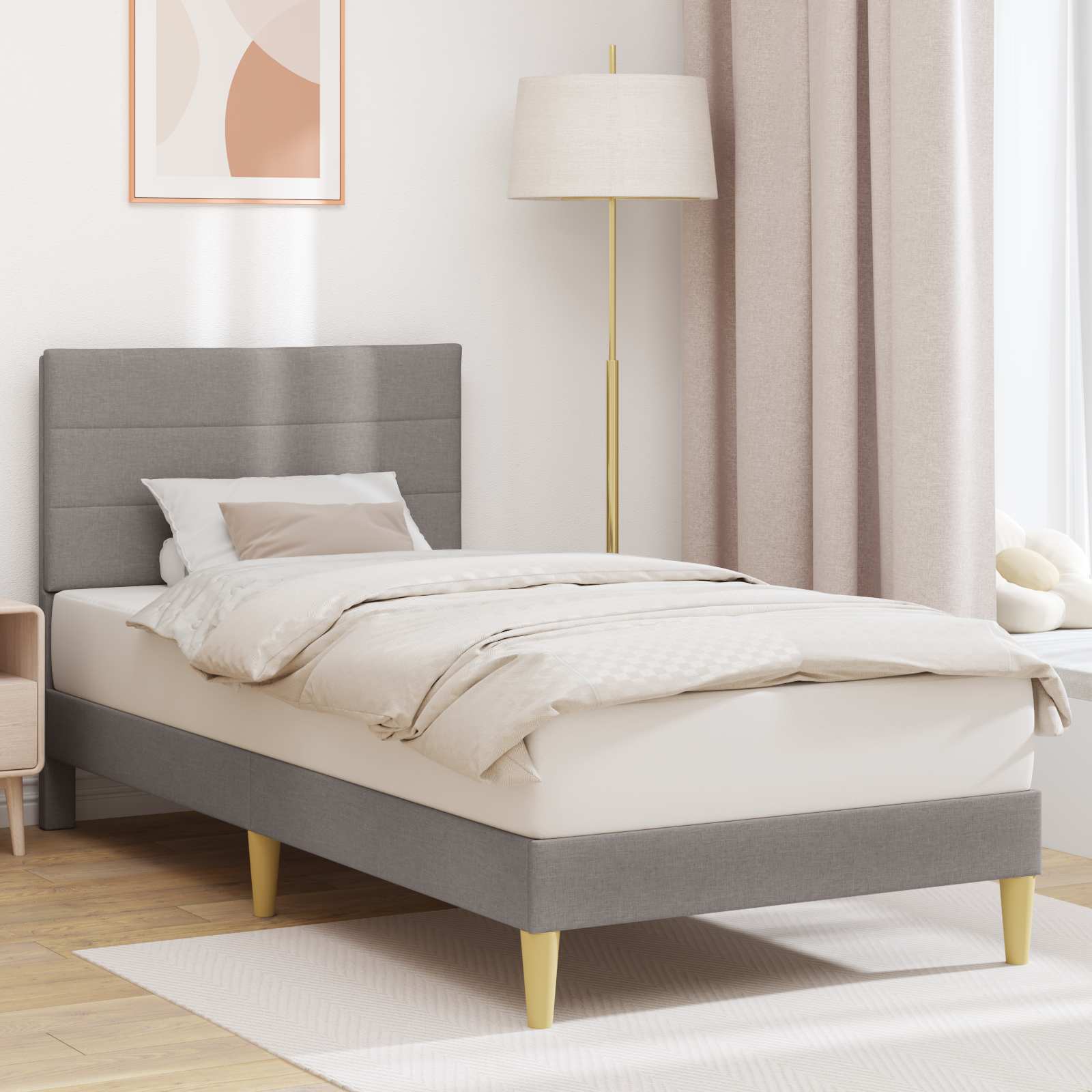 vidaXL Ramka łóżka Z zagłówkiem Ciemnoszary 90 x 190 cm tkanina