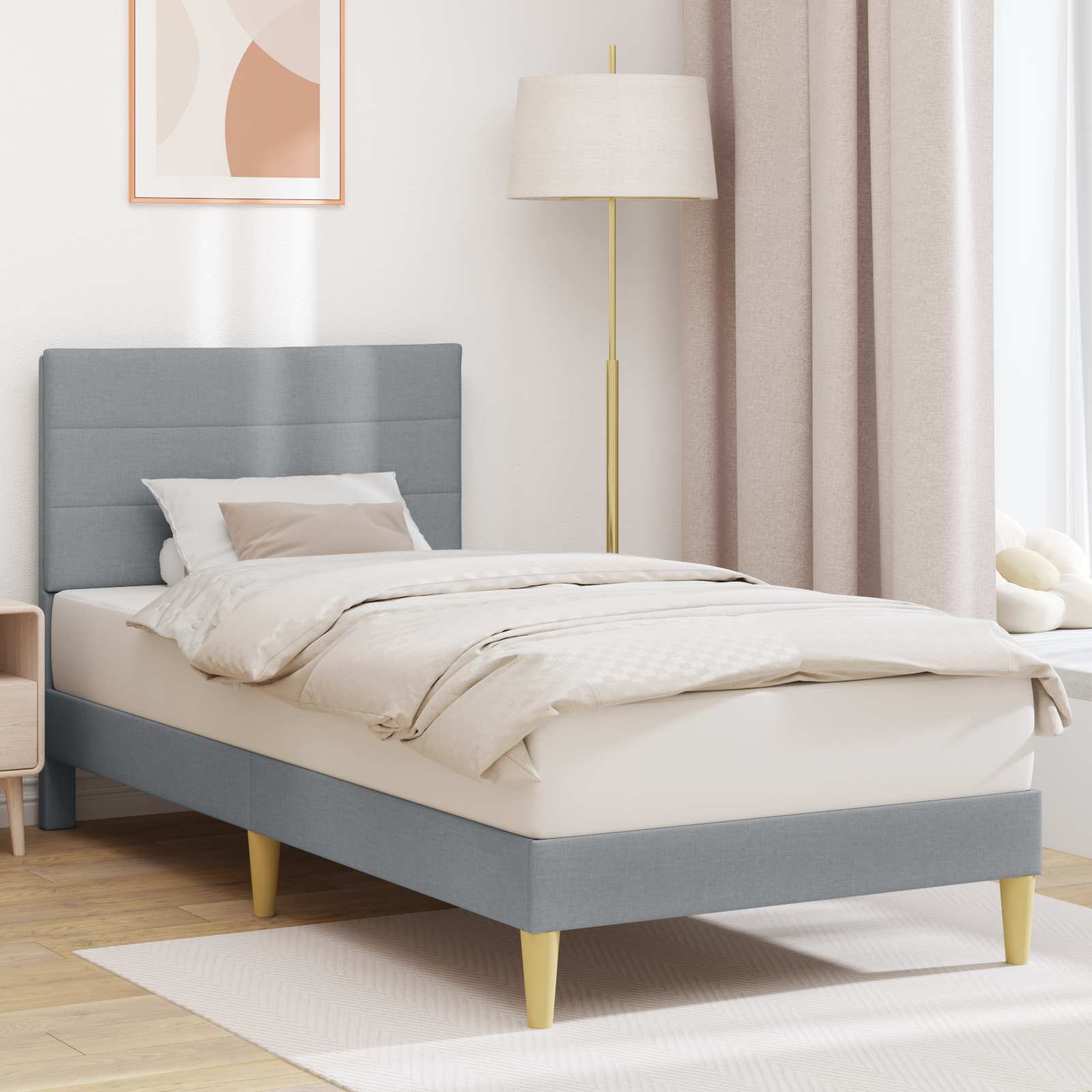 vidaXL Ramka łóżka Z zagłówkiem jasnoszary 100 x 200 cm tkanina