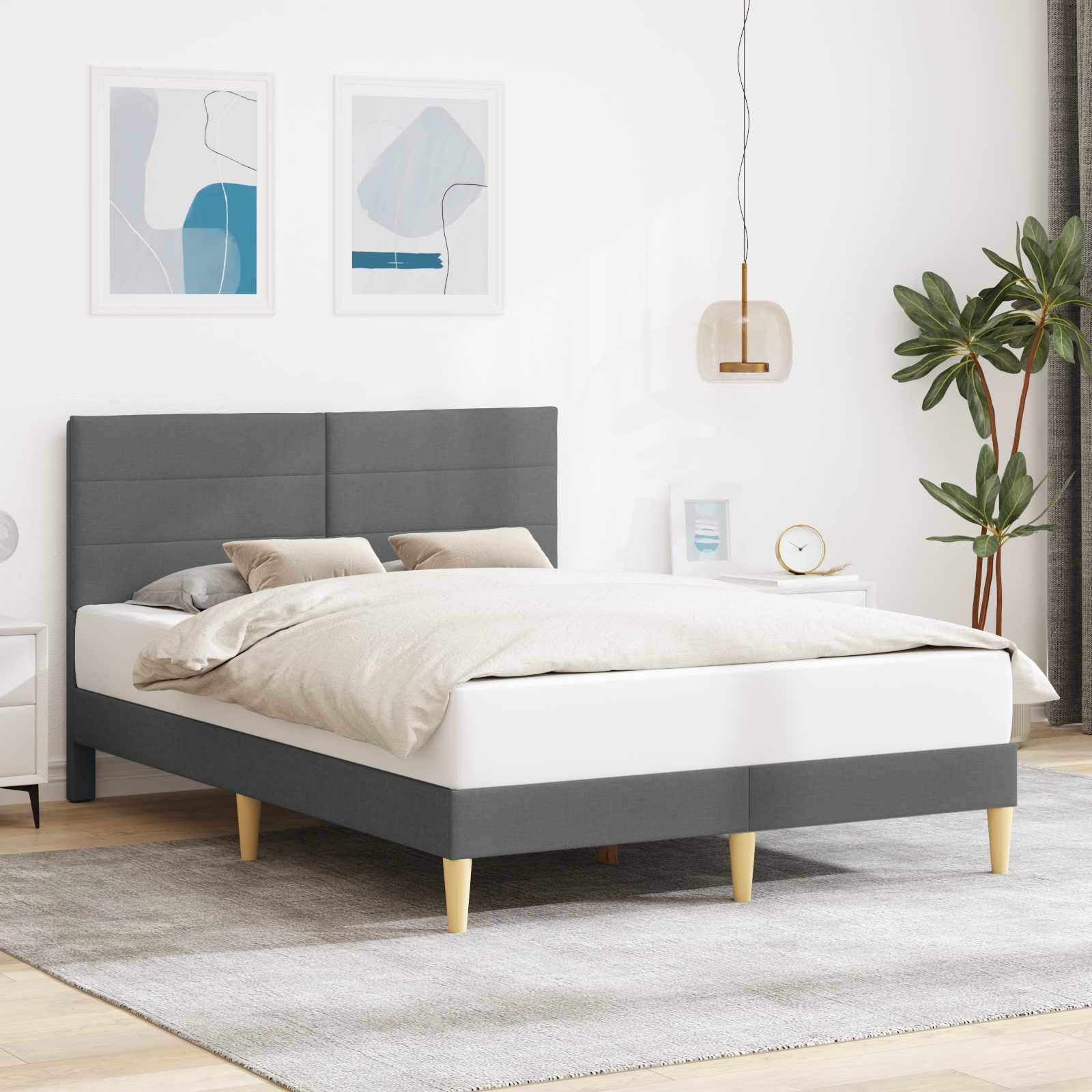 vidaXL Ramka łóżka Z zagłówkiem ciemnoszary 120 x 200 cm tkanina