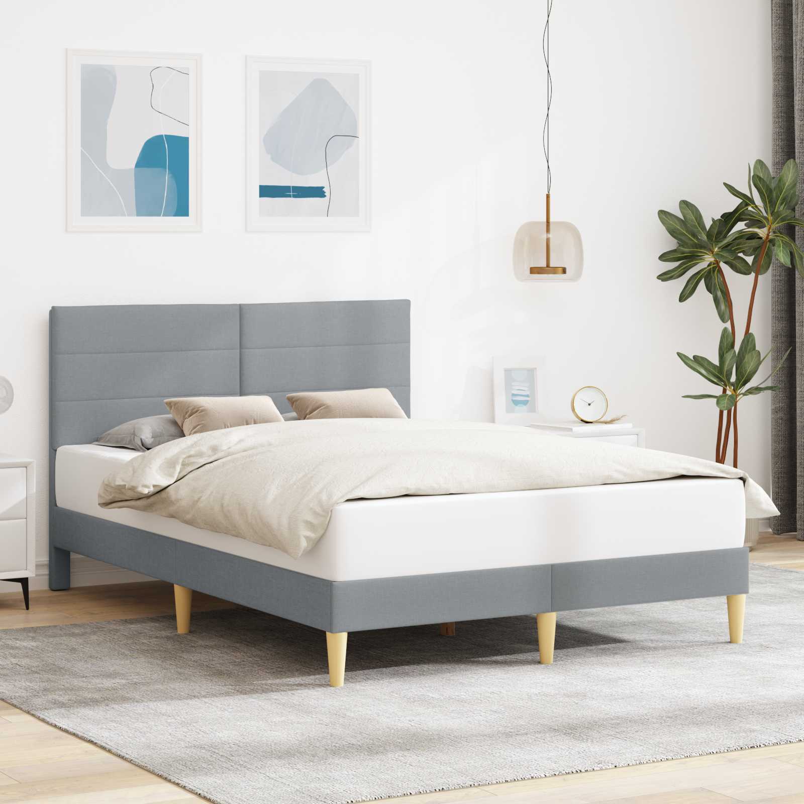 vidaXL Ramka łóżka Z zagłówkiem jasnoszary 140 x 190 cm tkanina