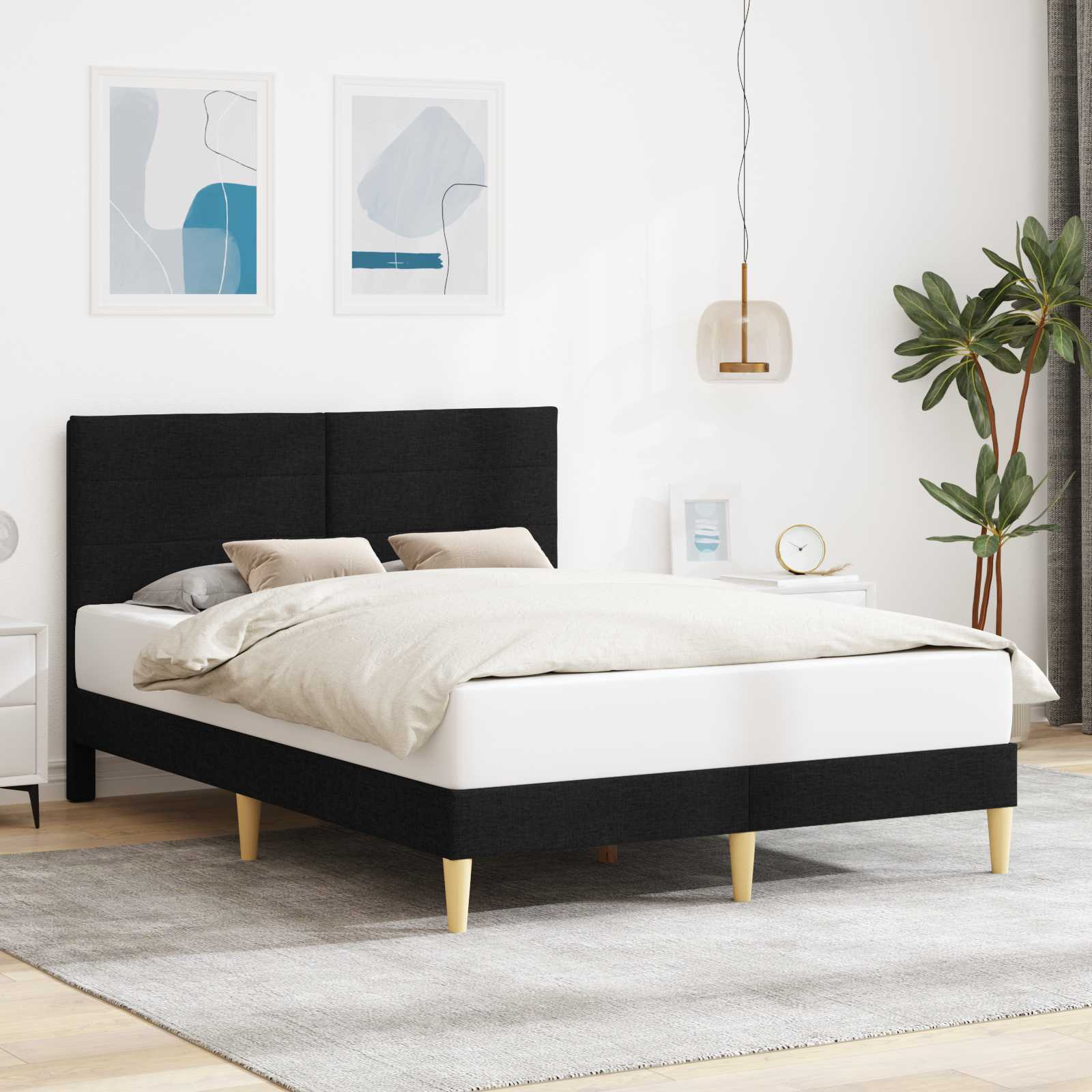 vidaXL Ramka łóżka Z zagłówkiem Czarny 140 x 200 cm tkanina
