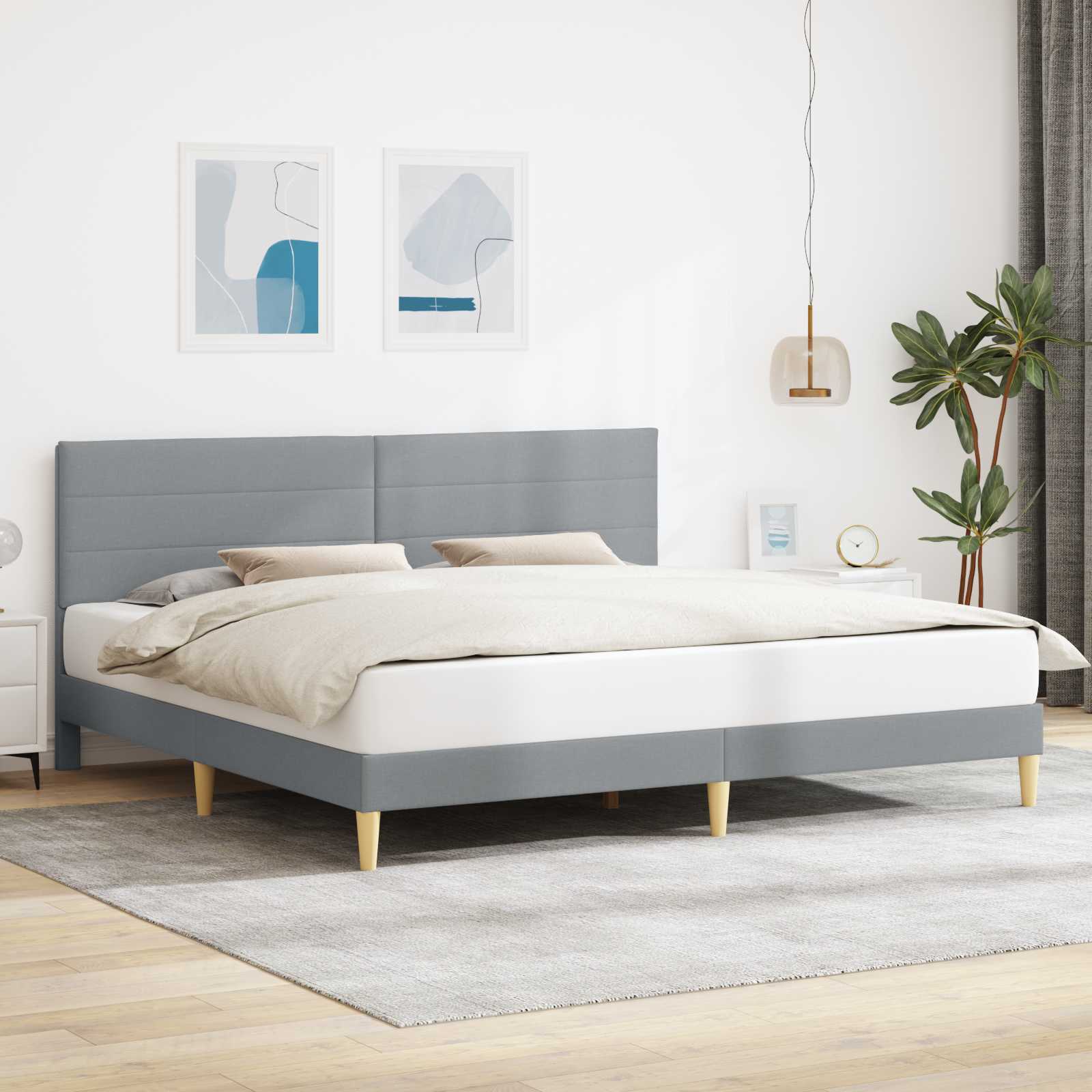 vidaXL Ramka łóżka Z zagłówkiem jasnoszary 200 x 200 cm tkanina