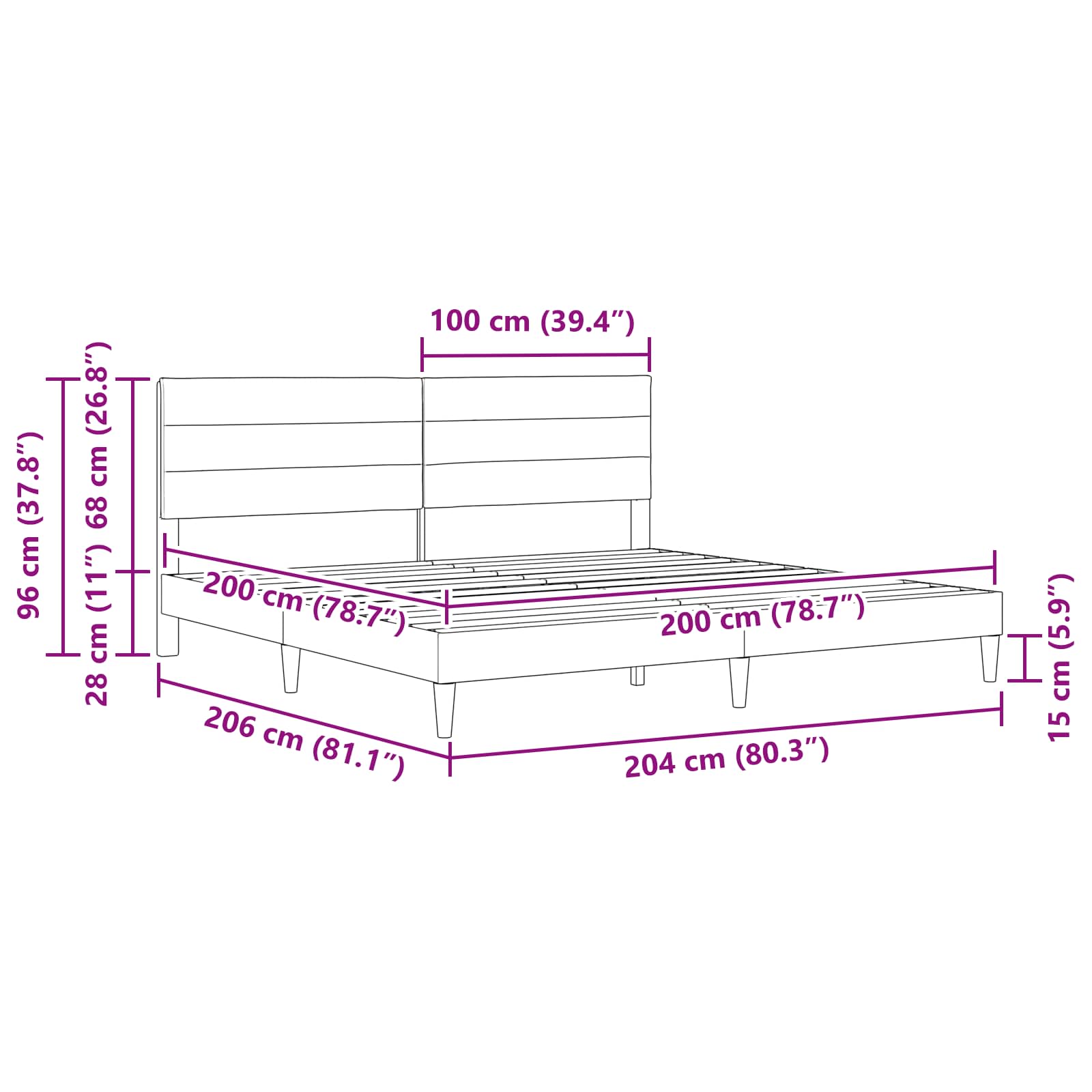 vidaXL Ramka łóżka Z zagłówkiem jasnoszary 200 x 200 cm tkanina