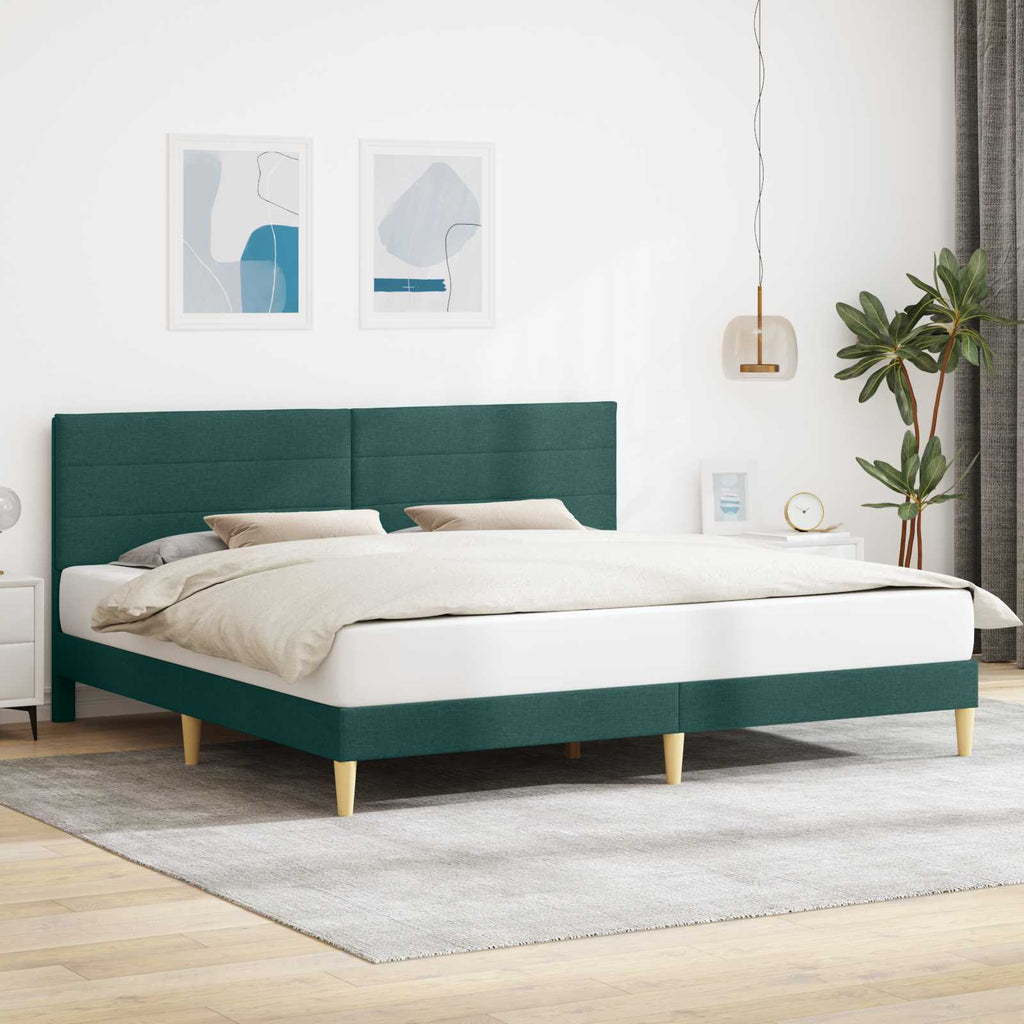 vidaXL Ramka łóżka Z zagłówkiem Ciemnozielony 200 x 200 cm tkanina