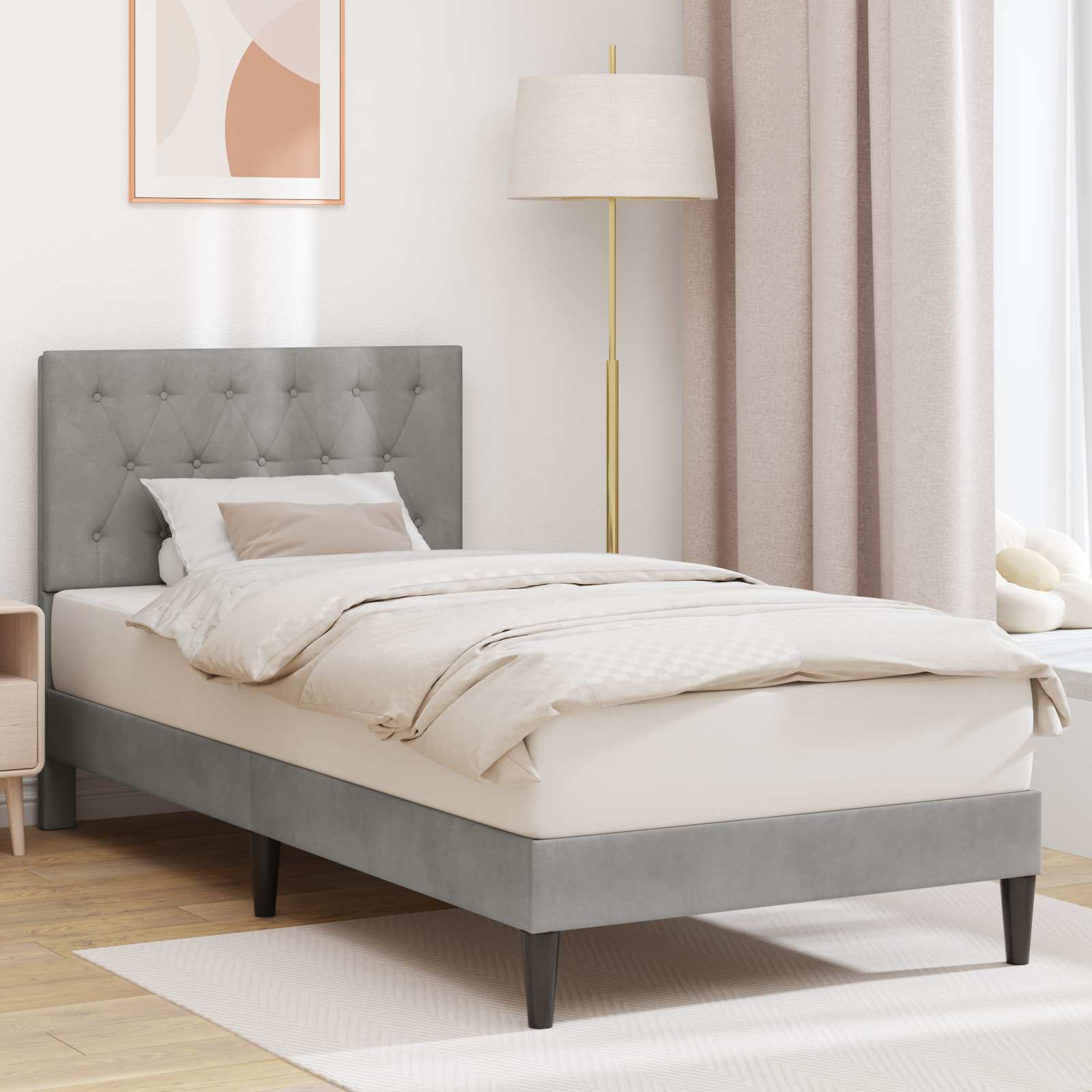 vidaXL Ramka łóżka Z zagłówkiem jasnoszary 80 x 200 cm Welur