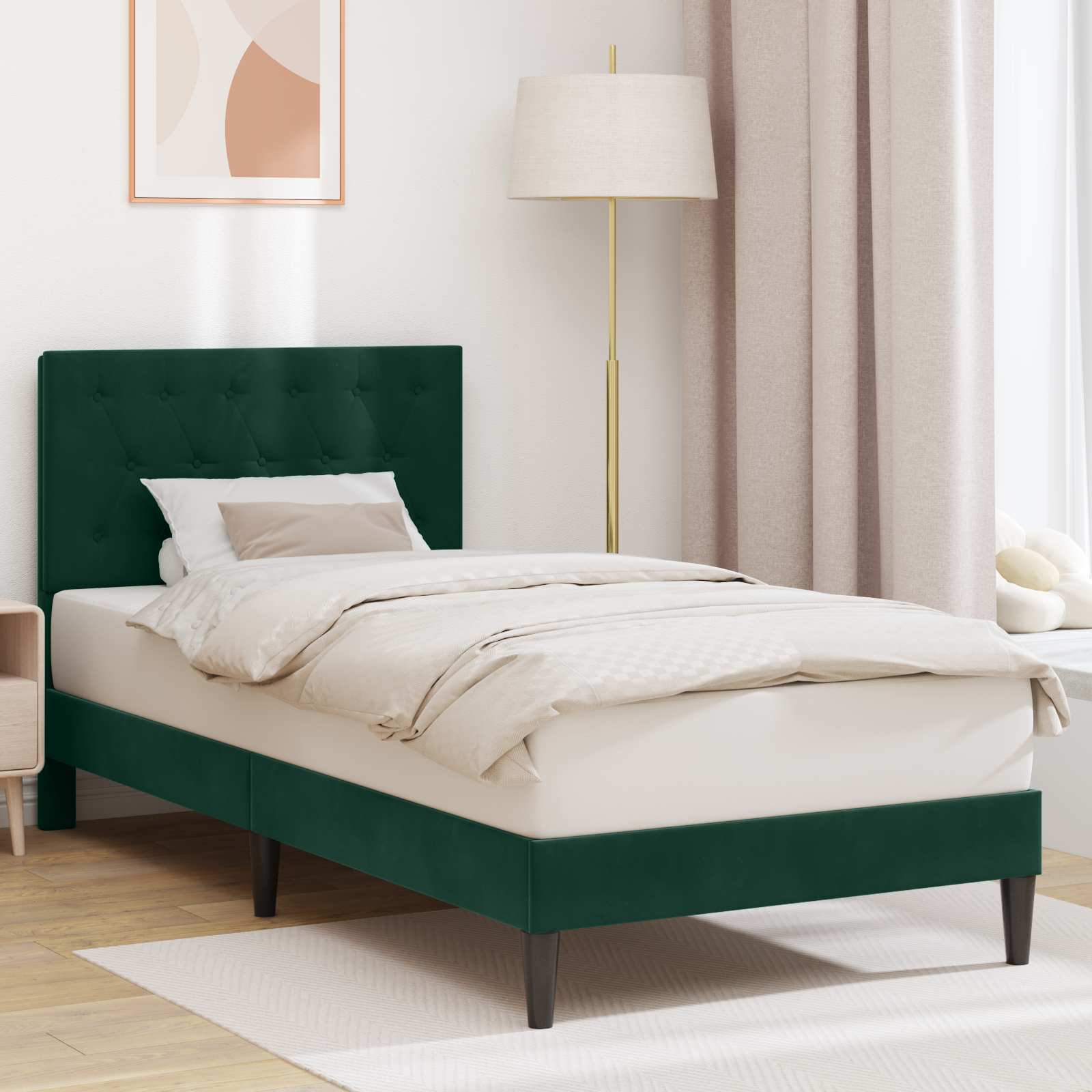vidaXL Ramka łóżka Z zagłówkiem Ciemnozielony 80 x 200 cm Welur