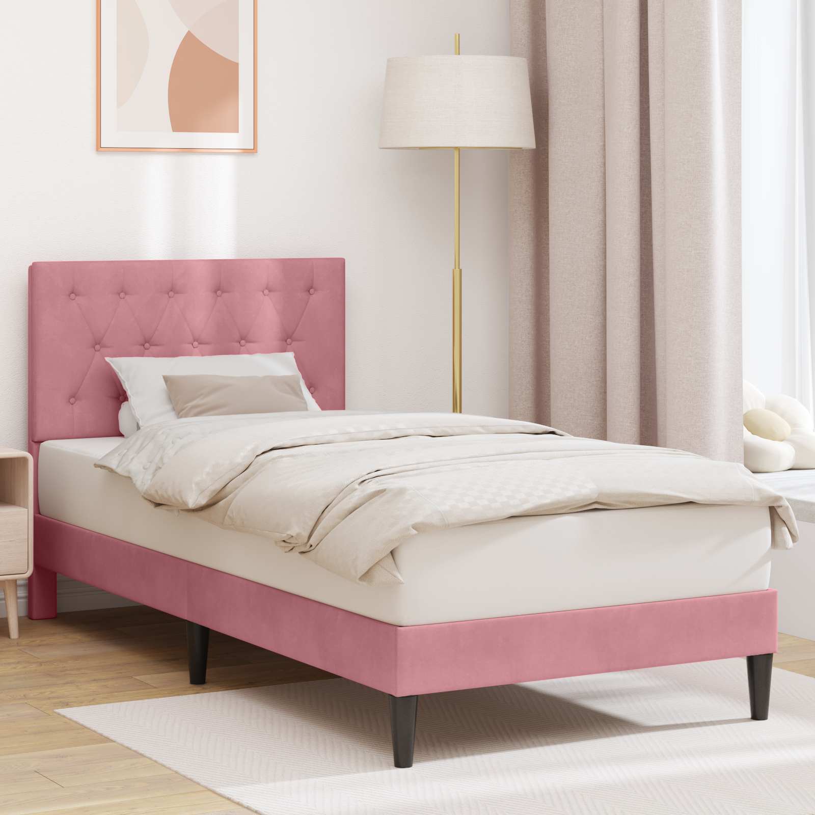 vidaXL Ramka łóżka Z zagłówkiem różowy 80 x 200 cm Welur