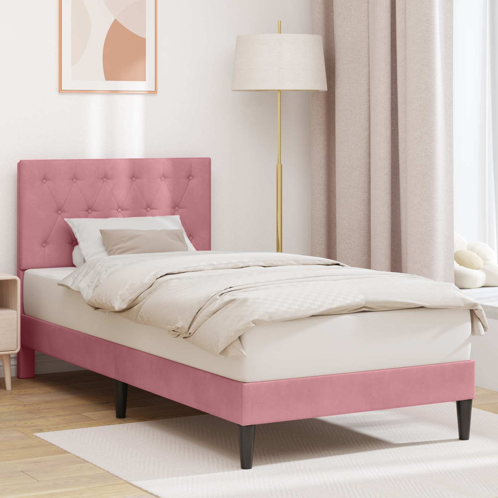 vidaXL Ramka łóżka Z zagłówkiem różowy 90 x 190 cm Welur
