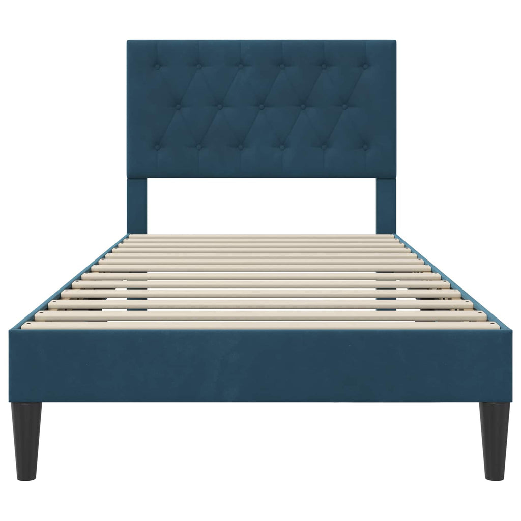 vidaXL Ramka łóżka Z zagłówkiem niebieski 90 x 190 cm Welur