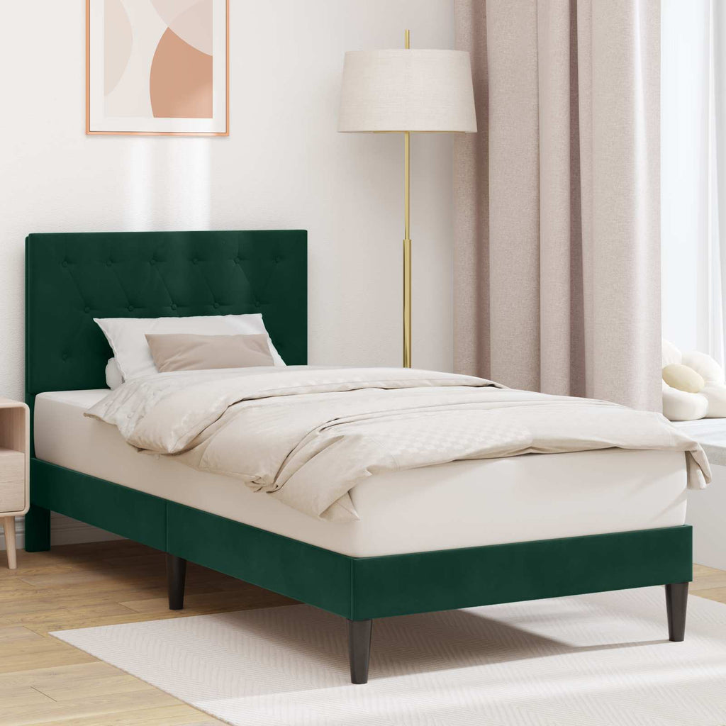 vidaXL Ramka łóżka Z zagłówkiem Ciemnozielony 90 x 200 cm Welur