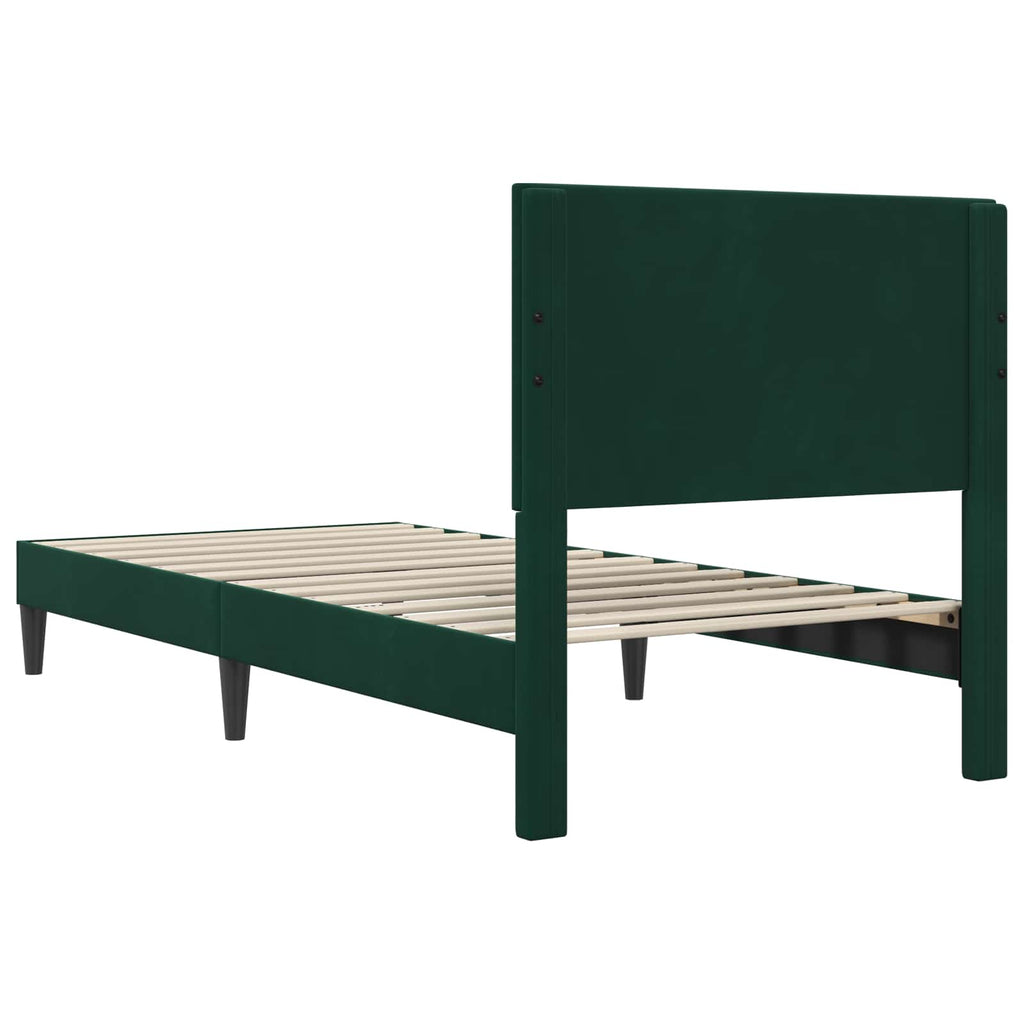 vidaXL Ramka łóżka Z zagłówkiem Ciemnozielony 90 x 200 cm Welur