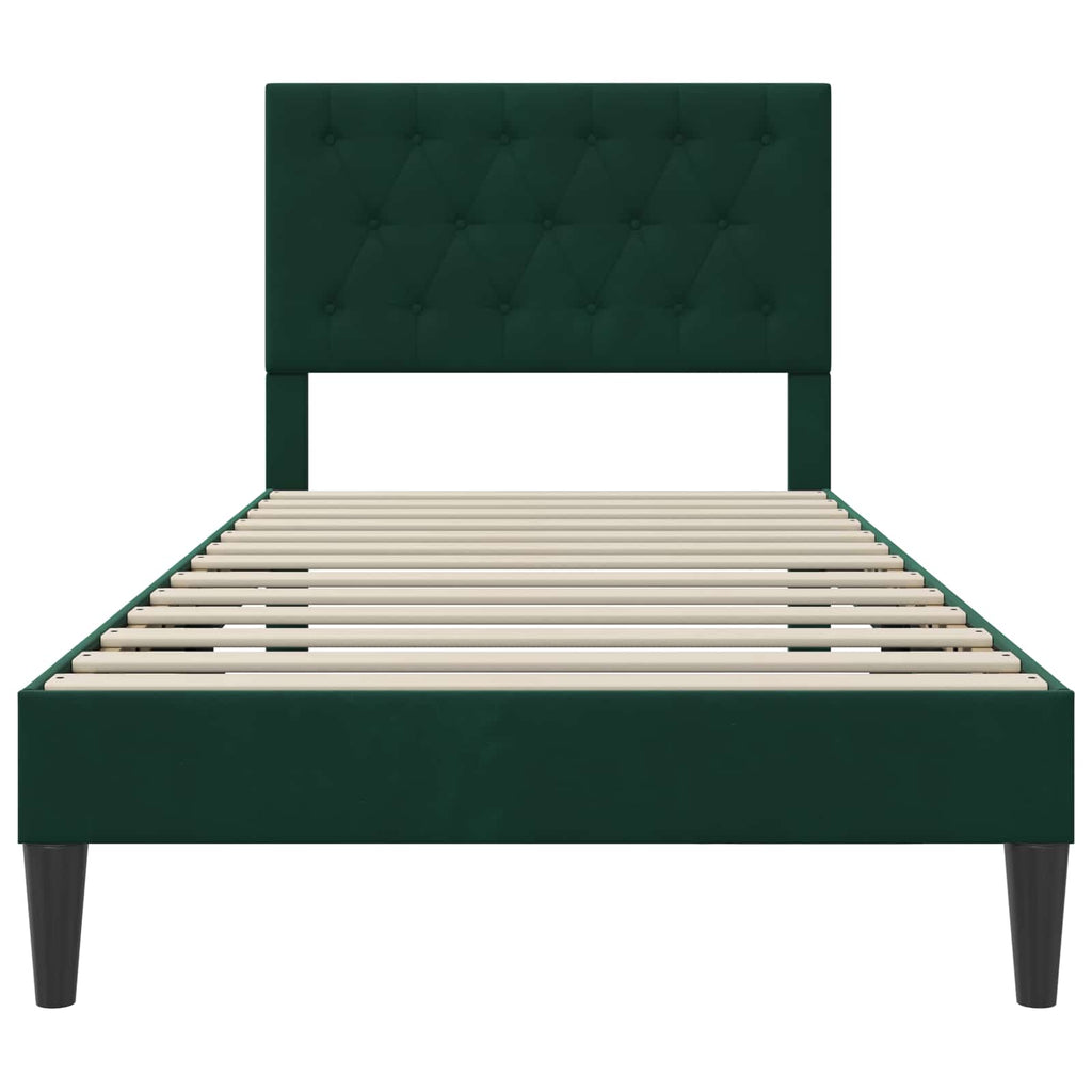 vidaXL Ramka łóżka Z zagłówkiem Ciemnozielony 90 x 200 cm Welur