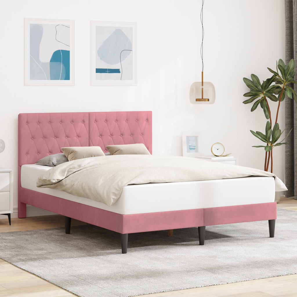 vidaXL Ramka łóżka Z zagłówkiem różowy 120 x 190 cm Welur