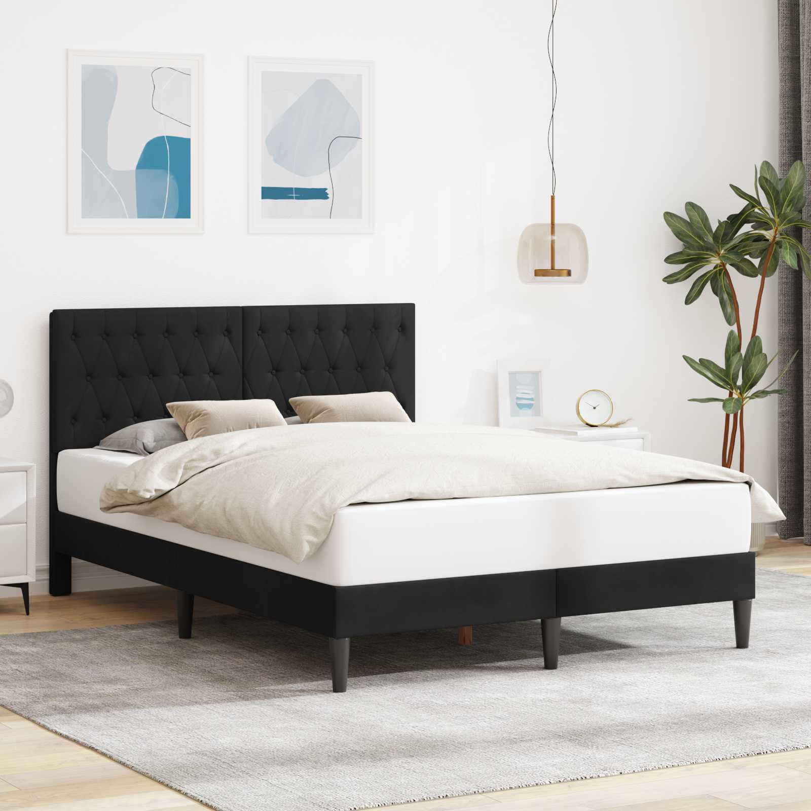 vidaXL Ramka łóżka Z zagłówkiem Czarny 120 x 190 cm Welur