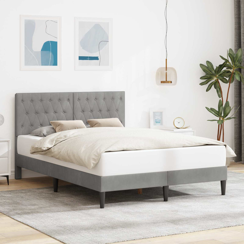 vidaXL Ramka łóżka Z zagłówkiem jasnoszary 140 x 190 cm Welur