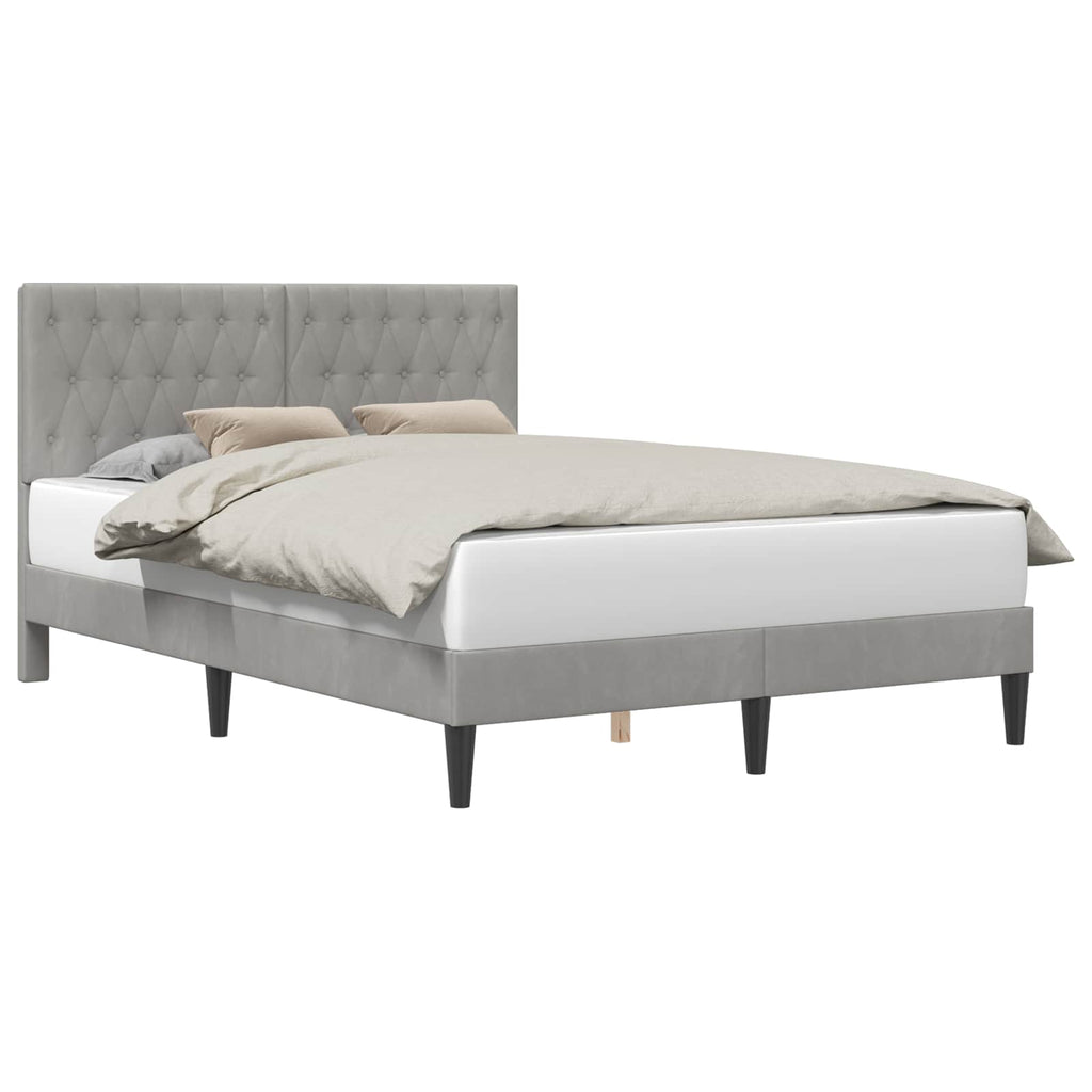 vidaXL Ramka łóżka Z zagłówkiem jasnoszary 140 x 190 cm Welur