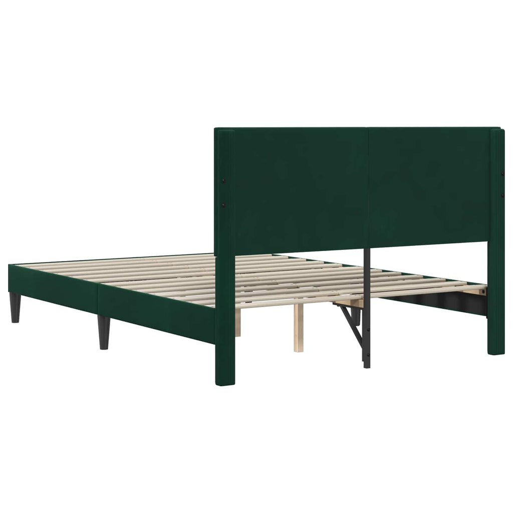 vidaXL Ramka łóżka Z zagłówkiem Ciemnozielony 140 x 190 cm Welur