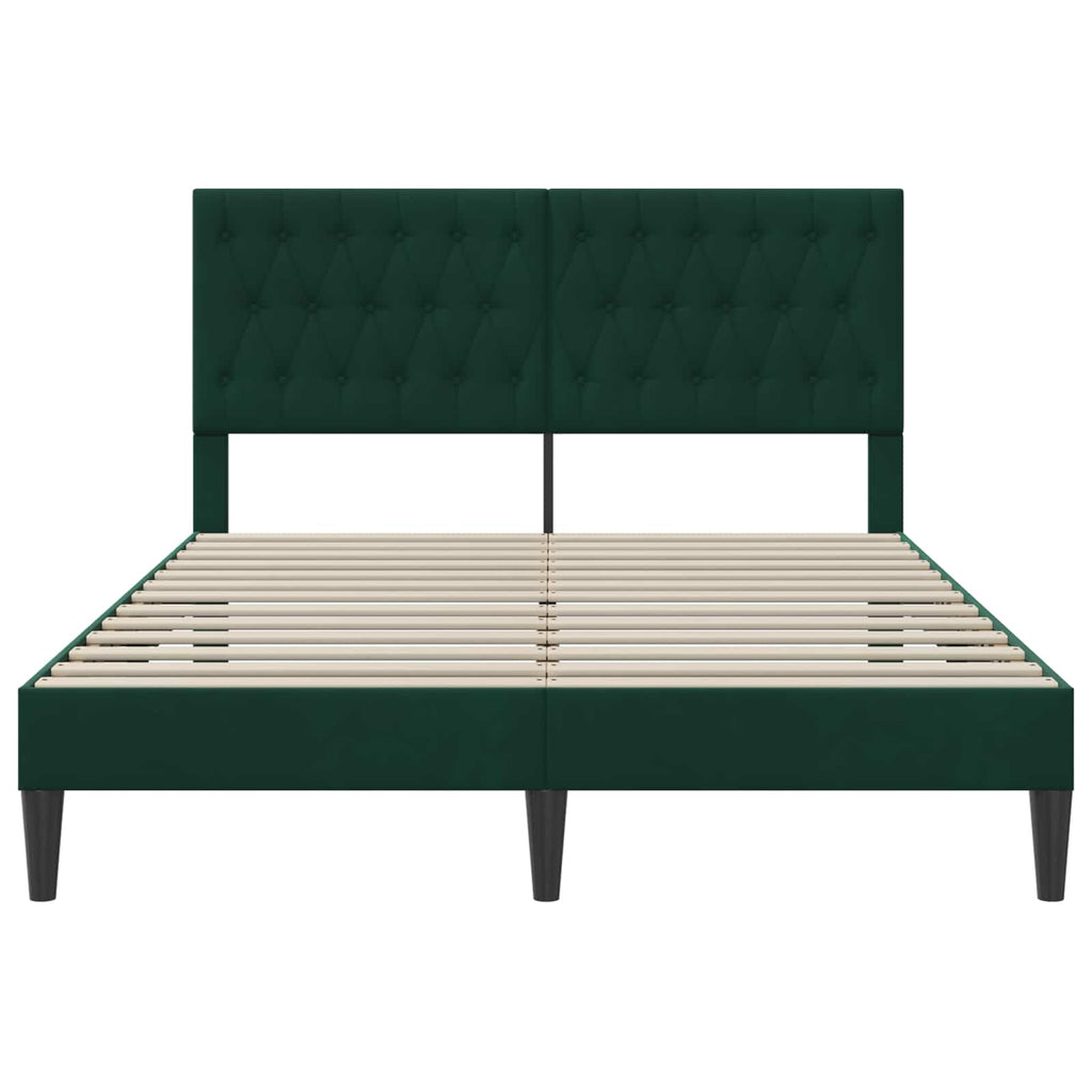 vidaXL Ramka łóżka Z zagłówkiem Ciemnozielony 140 x 190 cm Welur