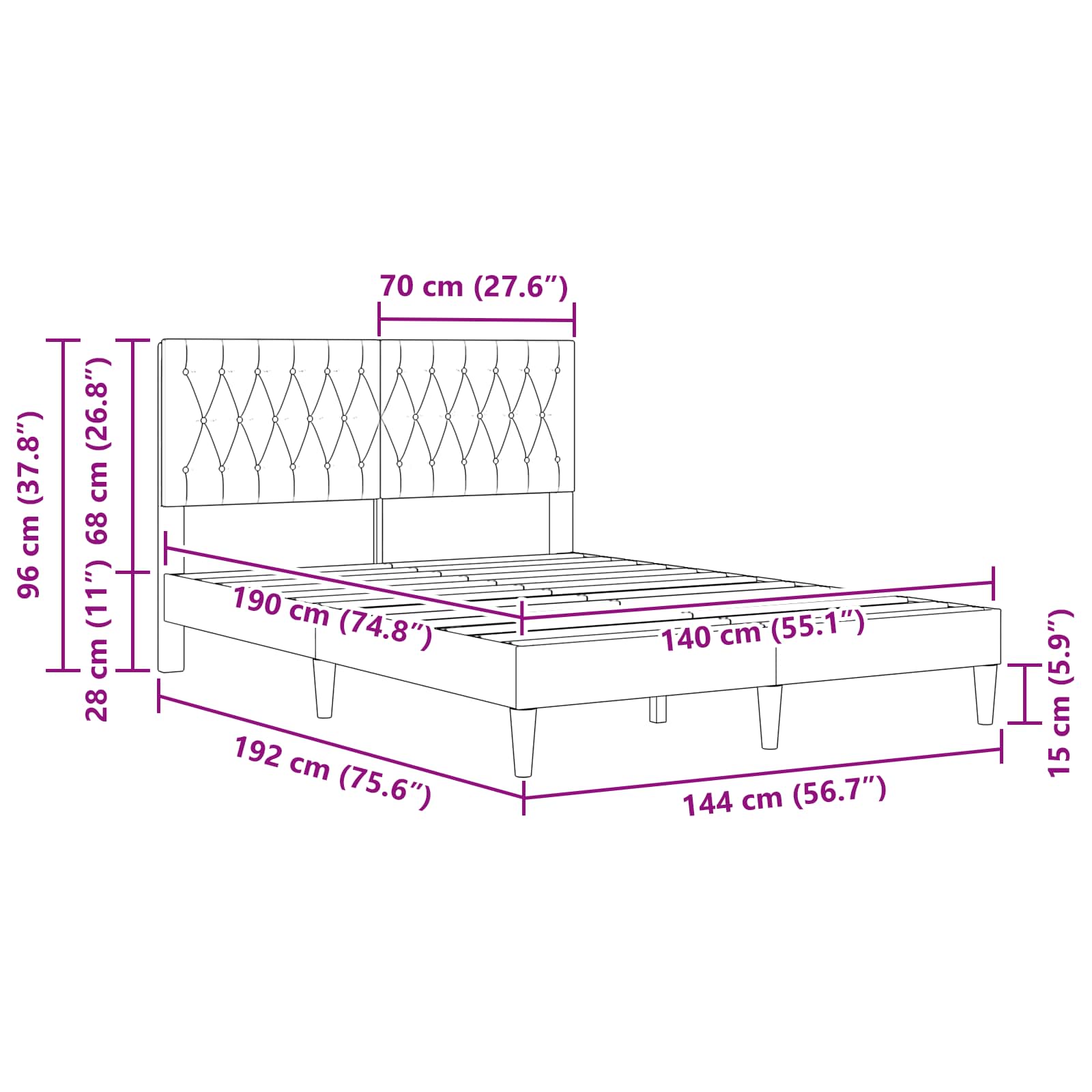 vidaXL Ramka łóżka Z zagłówkiem Czarny 140 x 190 cm Welur