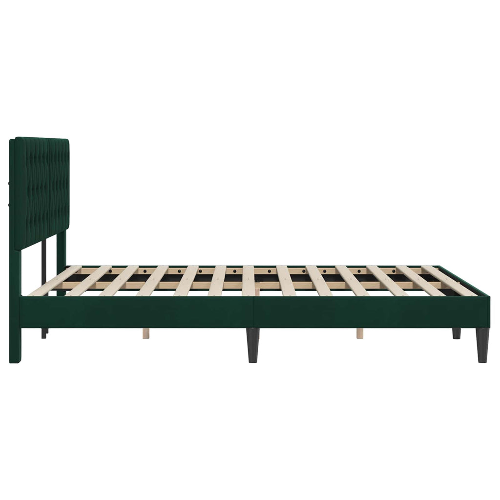 vidaXL Ramka łóżka Z zagłówkiem Ciemnozielony 160 x 200 cm Welur