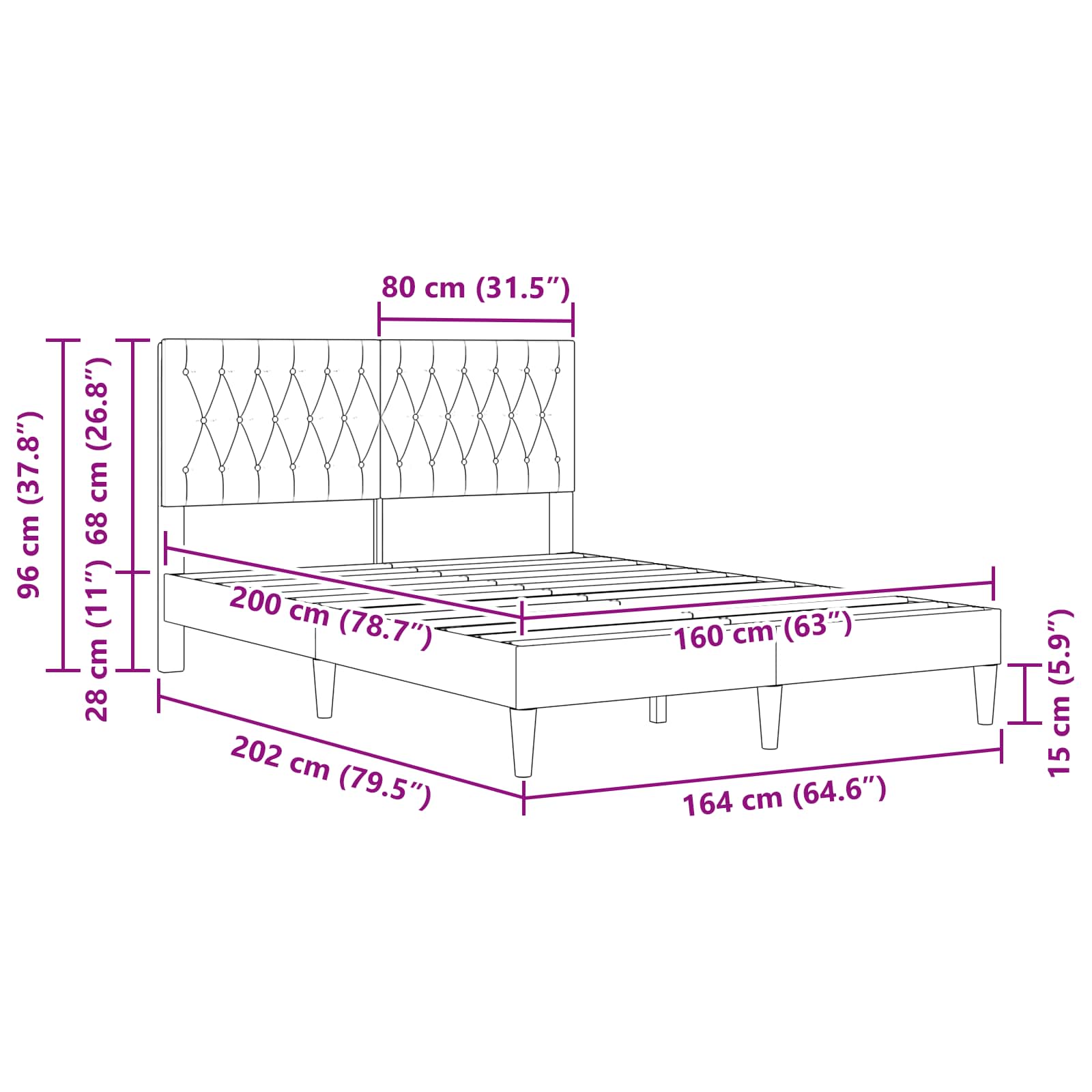 vidaXL Ramka łóżka Z zagłówkiem różowy 160 x 200 cm Welur