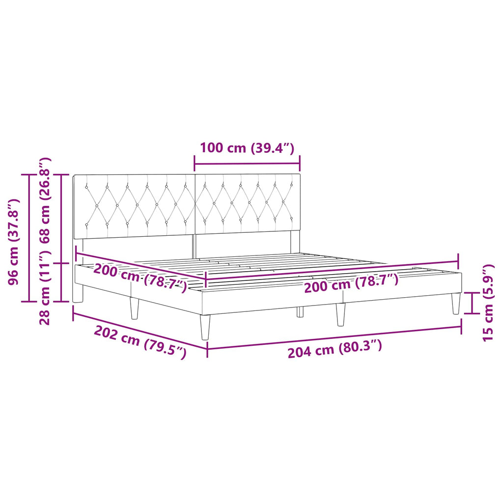 vidaXL Ramka łóżka Z zagłówkiem jasnoszary 200 x 200 cm Welur