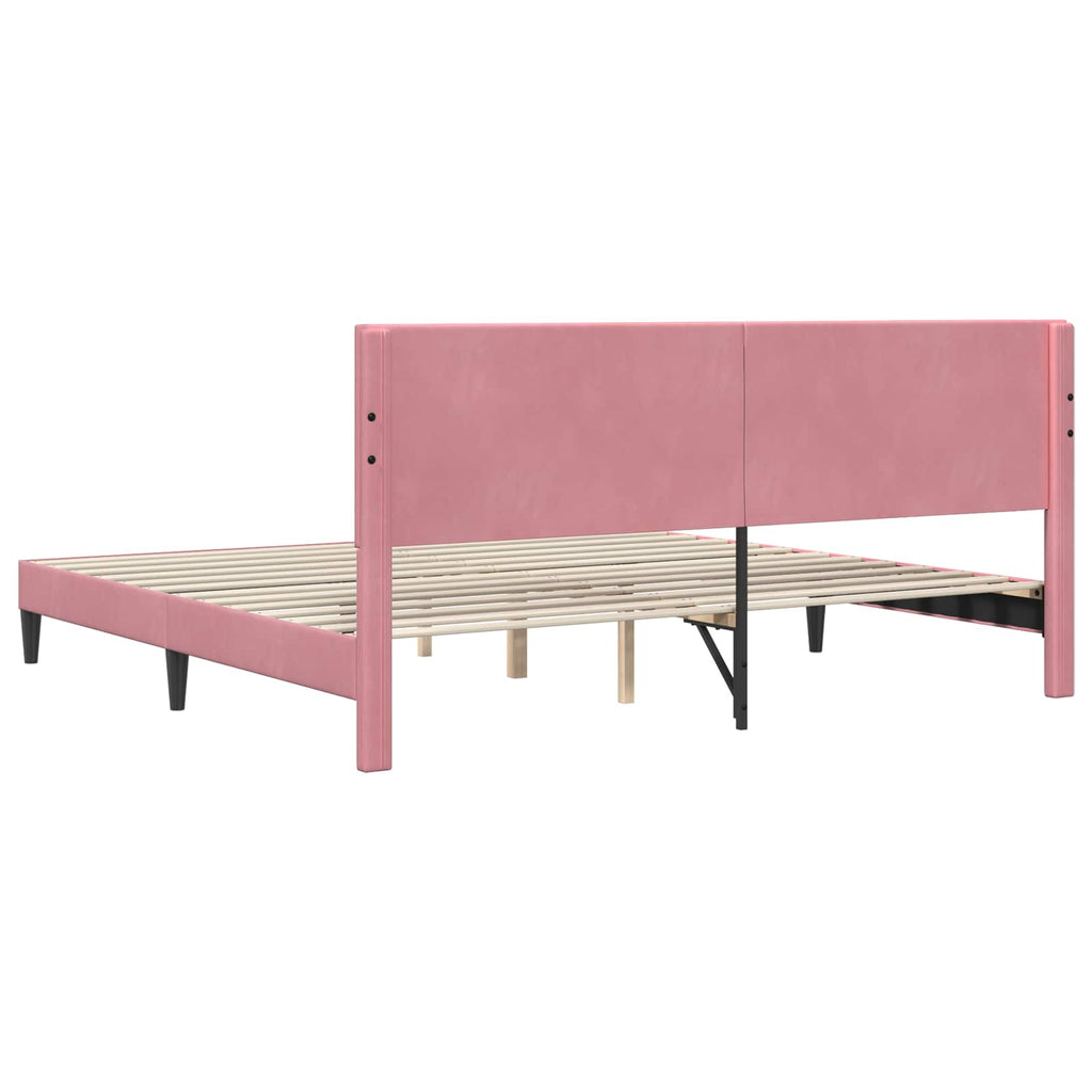 vidaXL Ramka łóżka Z zagłówkiem różowy 200 x 200 cm Welur