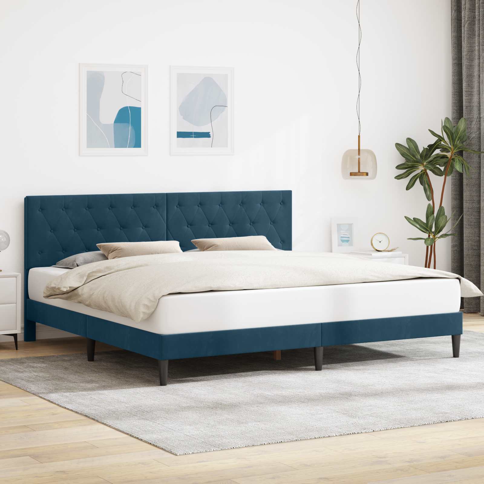 vidaXL Ramka łóżka Z zagłówkiem niebieski 200 x 200 cm Welur