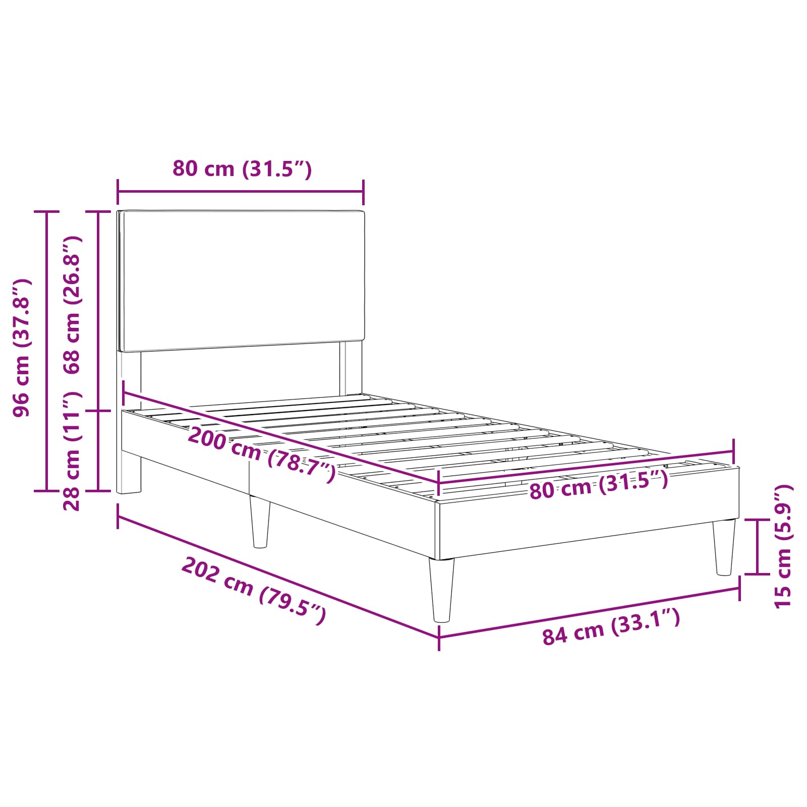 vidaXL Ramka łóżka Z zagłówkiem kremowy 80 x 200 cm Tkanina sztruksowa