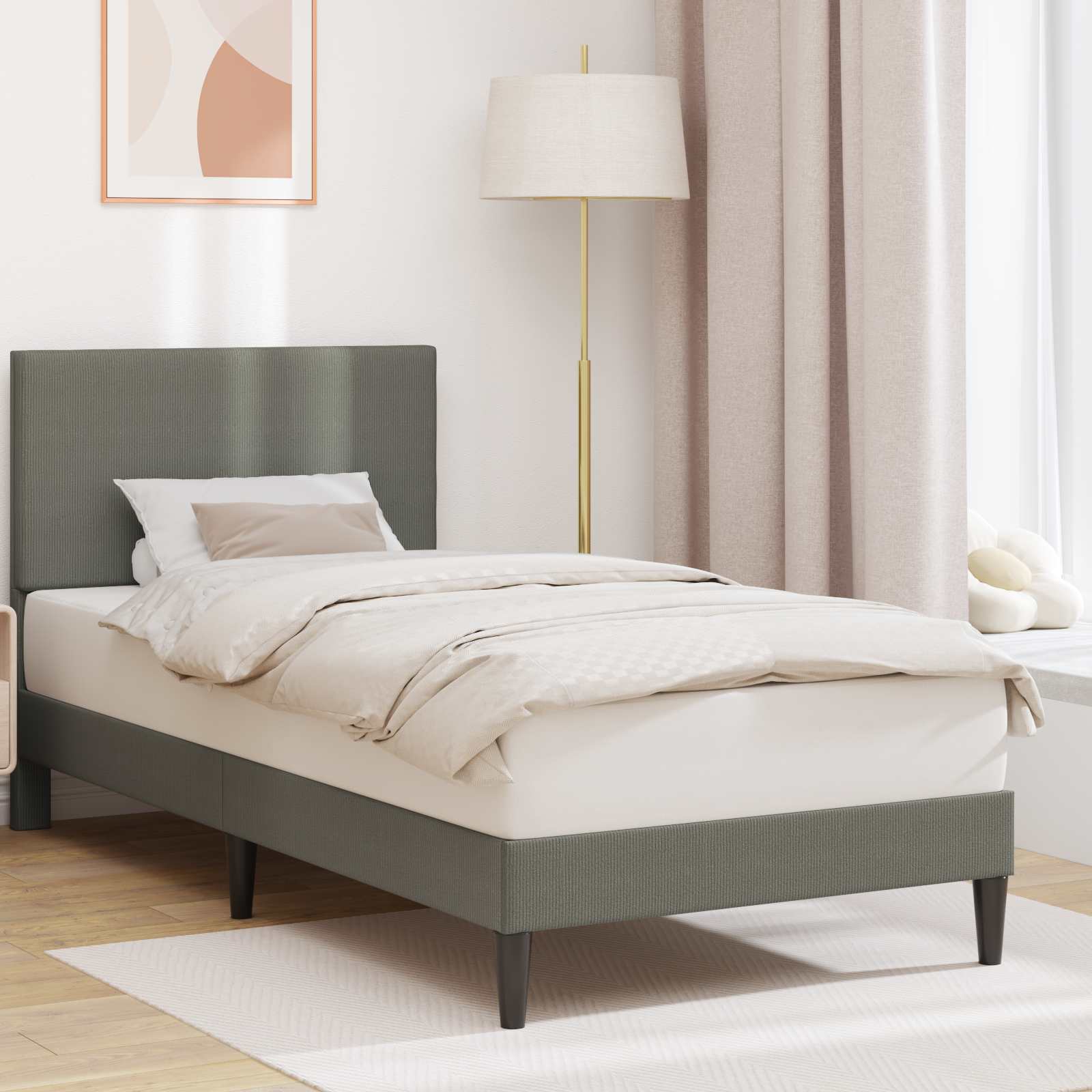 vidaXL Ramka łóżka jasnoszary 90 x 190 cm Tkanina sztruksowa
