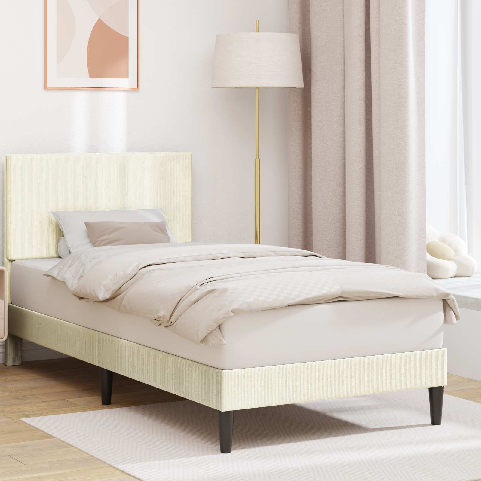 vidaXL Ramka łóżka Z zagłówkiem kremowy 90 x 200 cm Tkanina sztruksowa
