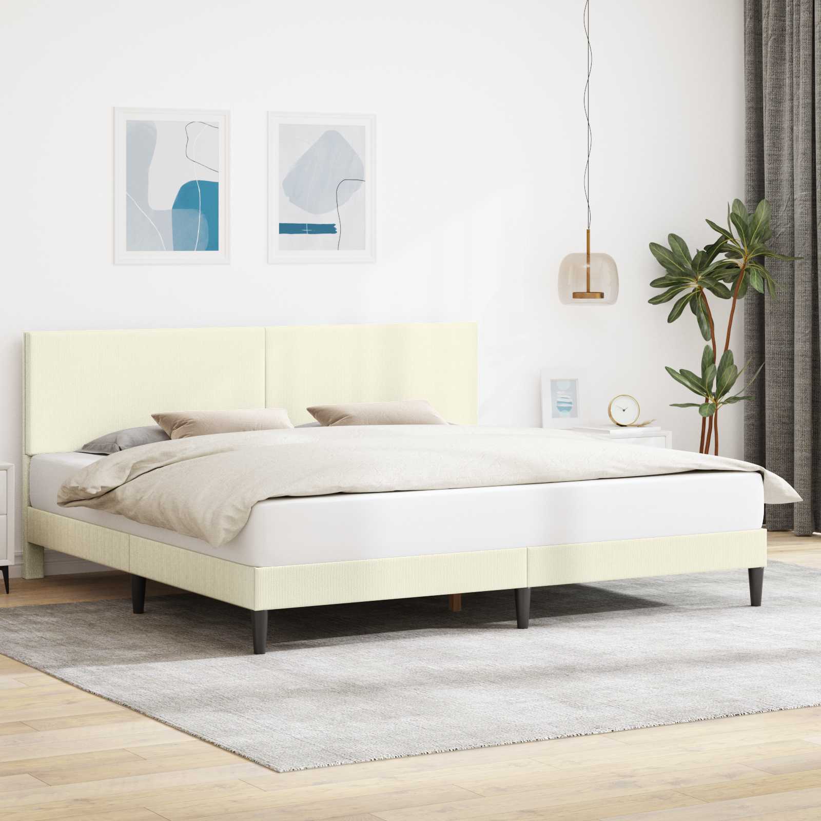 vidaXL Ramka łóżka kremowy 200 x 200 cm Tkanina sztruksowa