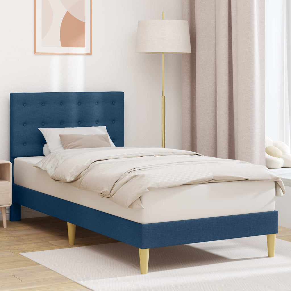 vidaXL Ramka łóżka Z zagłówkiem niebieski 90 x 190 cm tkanina