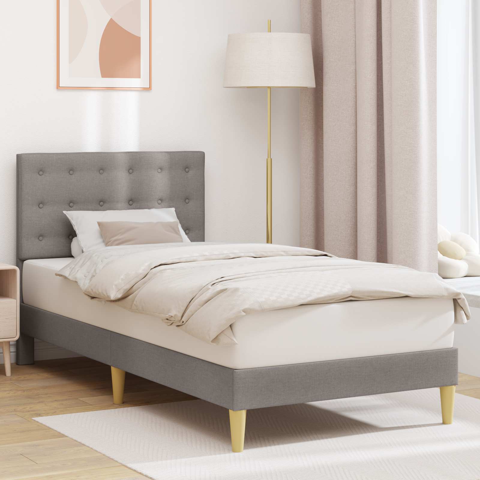 vidaXL Ramka łóżka Z zagłówkiem Ciemnoszary 100 x 200 cm tkanina