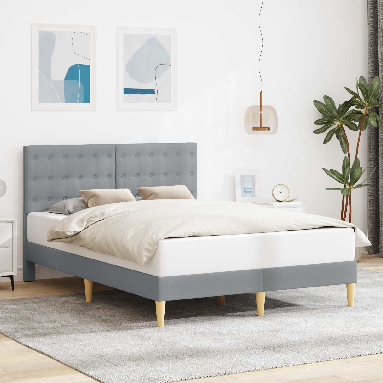 vidaXL Ramka łóżka Z zagłówkiem jasnoszary 140 x 200 cm tkanina