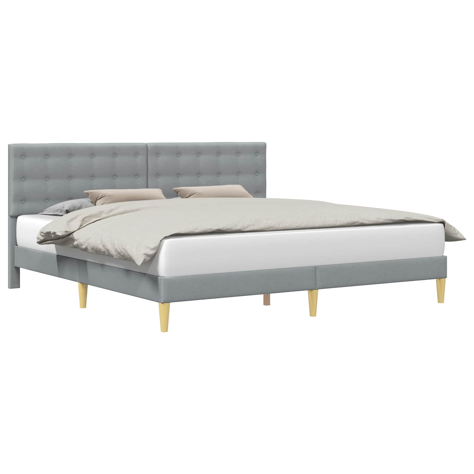 vidaXL Ramka łóżka Z zagłówkiem jasnoszary 200 x 200 cm tkanina