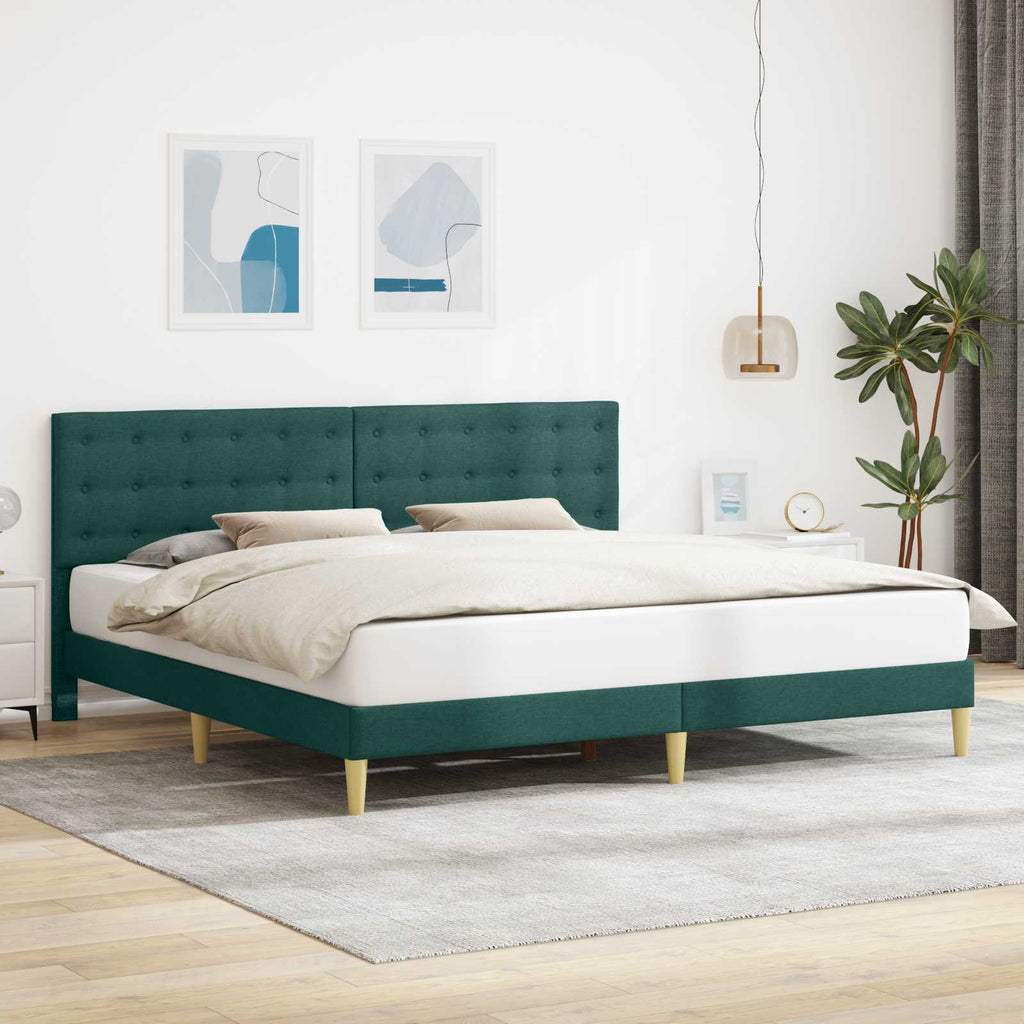 vidaXL Ramka łóżka Z zagłówkiem Ciemnozielony 200 x 200 cm tkanina