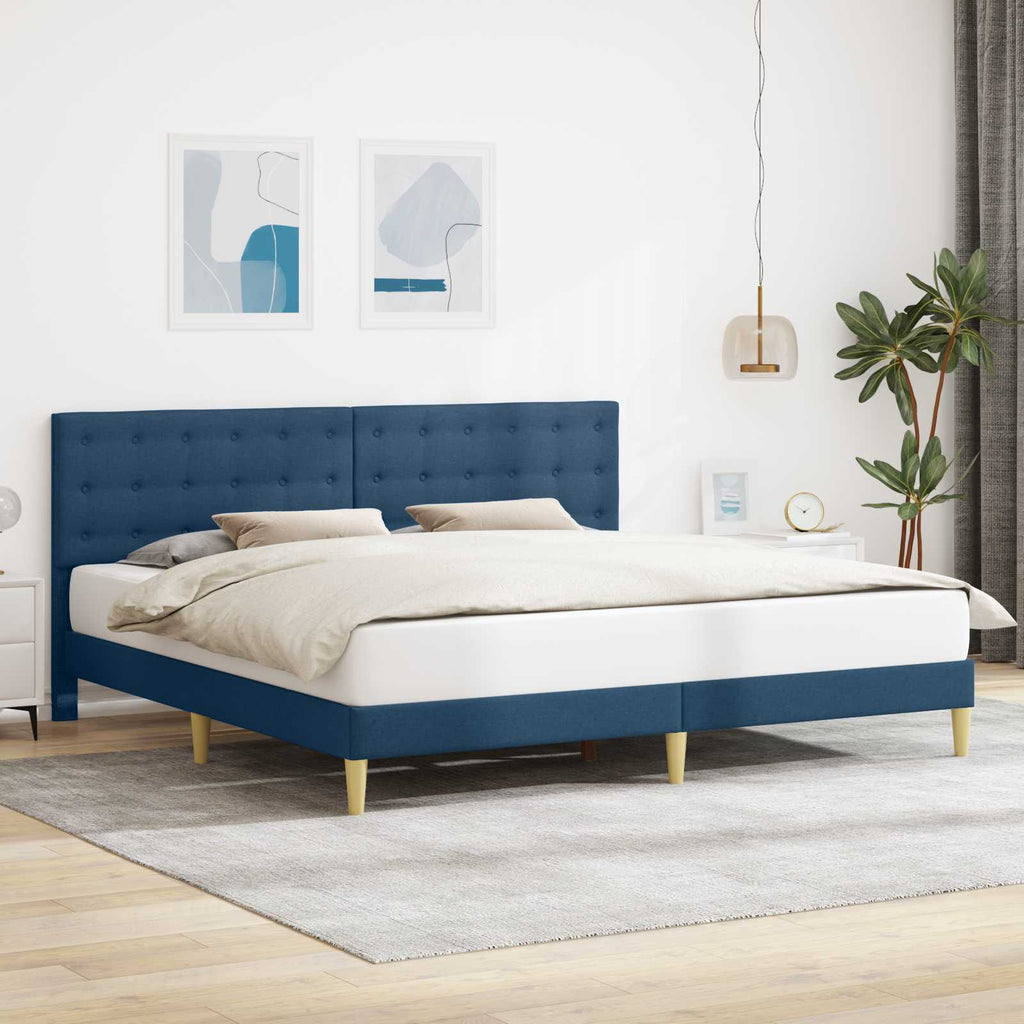 vidaXL Ramka łóżka Z zagłówkiem niebieski 200 x 200 cm tkanina