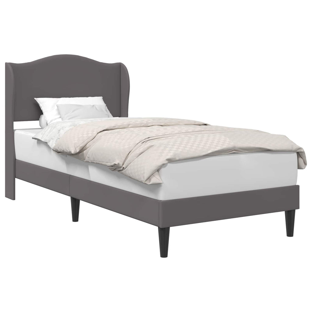 vidaXL Ramka łóżka Z zagłówkiem Szary 90 x 190 cm Ekoskóra