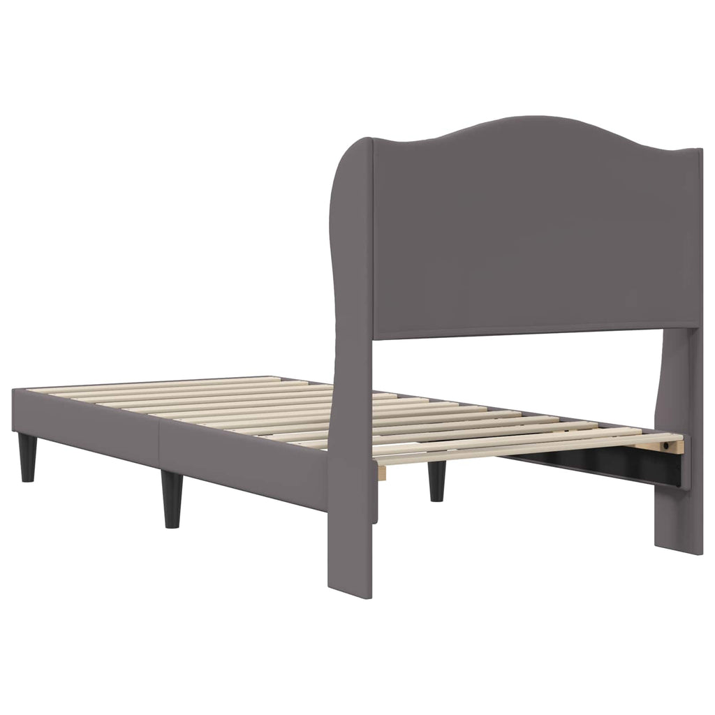 vidaXL Ramka łóżka Z zagłówkiem Szary 90 x 190 cm Ekoskóra