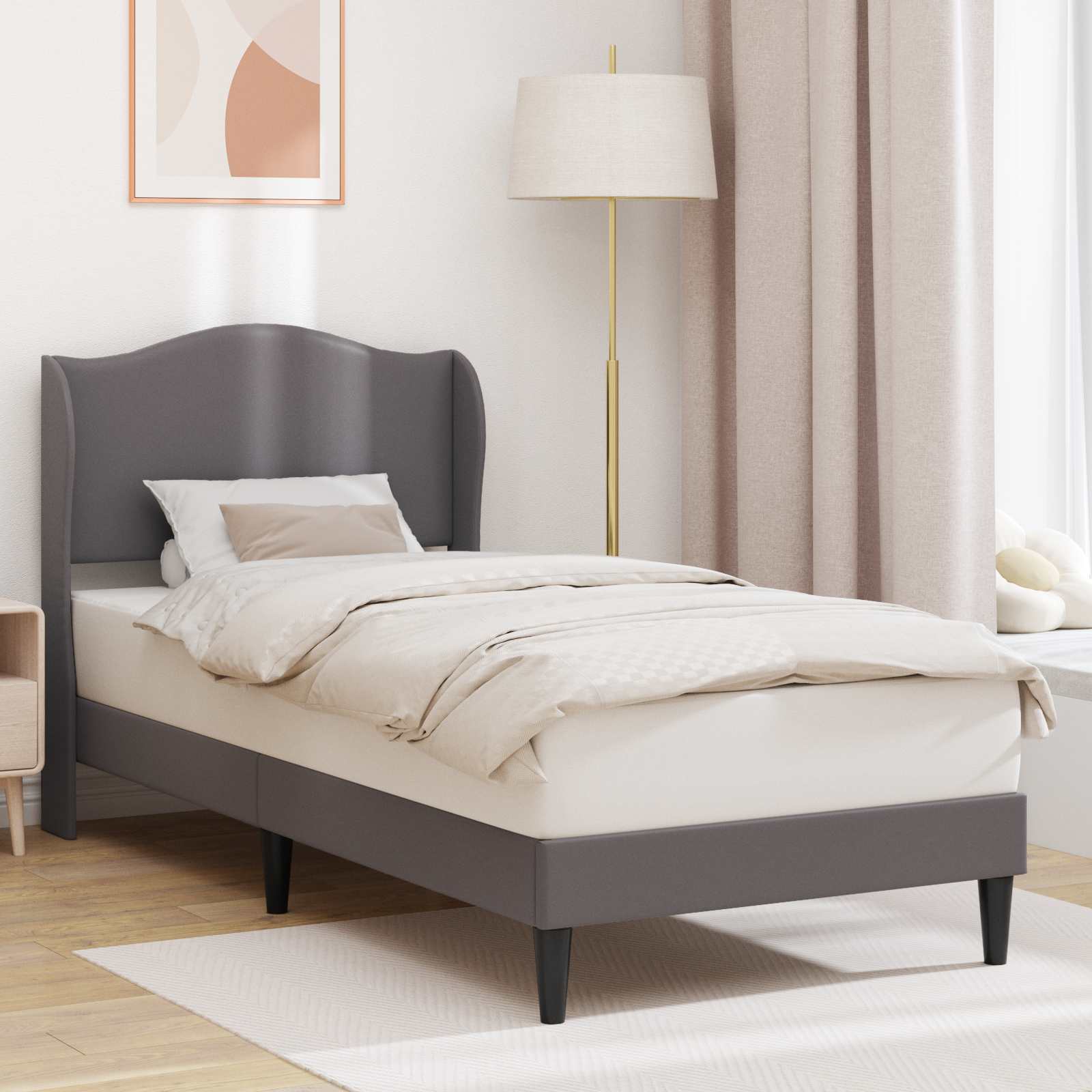 vidaXL Ramka łóżka Z zagłówkiem Szary 100 x 200 cm Ekoskóra
