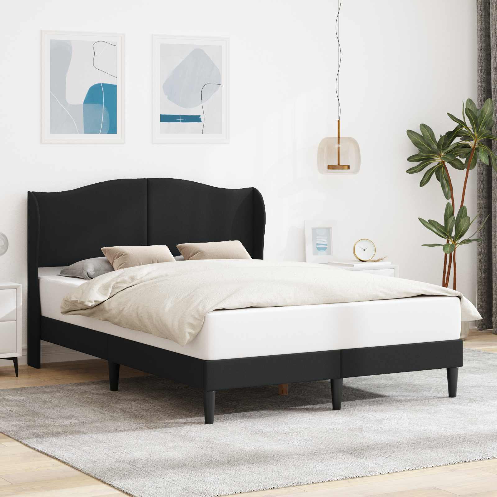 vidaXL Ramka łóżka Z zagłówkiem Czarny 140 x 190 cm Ekoskóra
