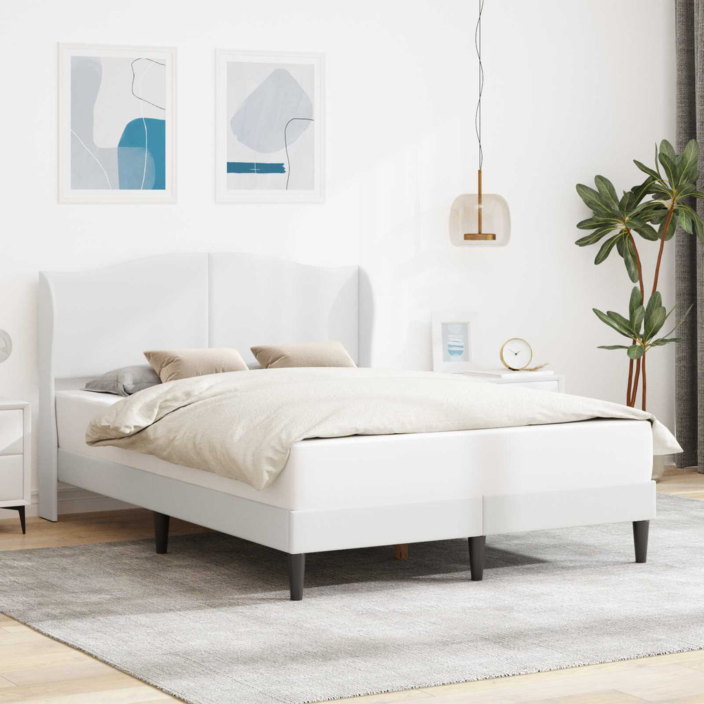 vidaXL Ramka łóżka Z zagłówkiem Biały 140 x 190 cm Ekoskóra
