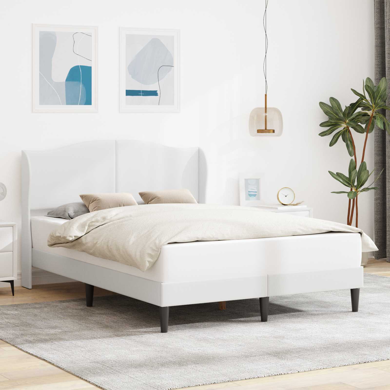 vidaXL Ramka łóżka Z zagłówkiem Biały 140 x 200 cm Ekoskóra
