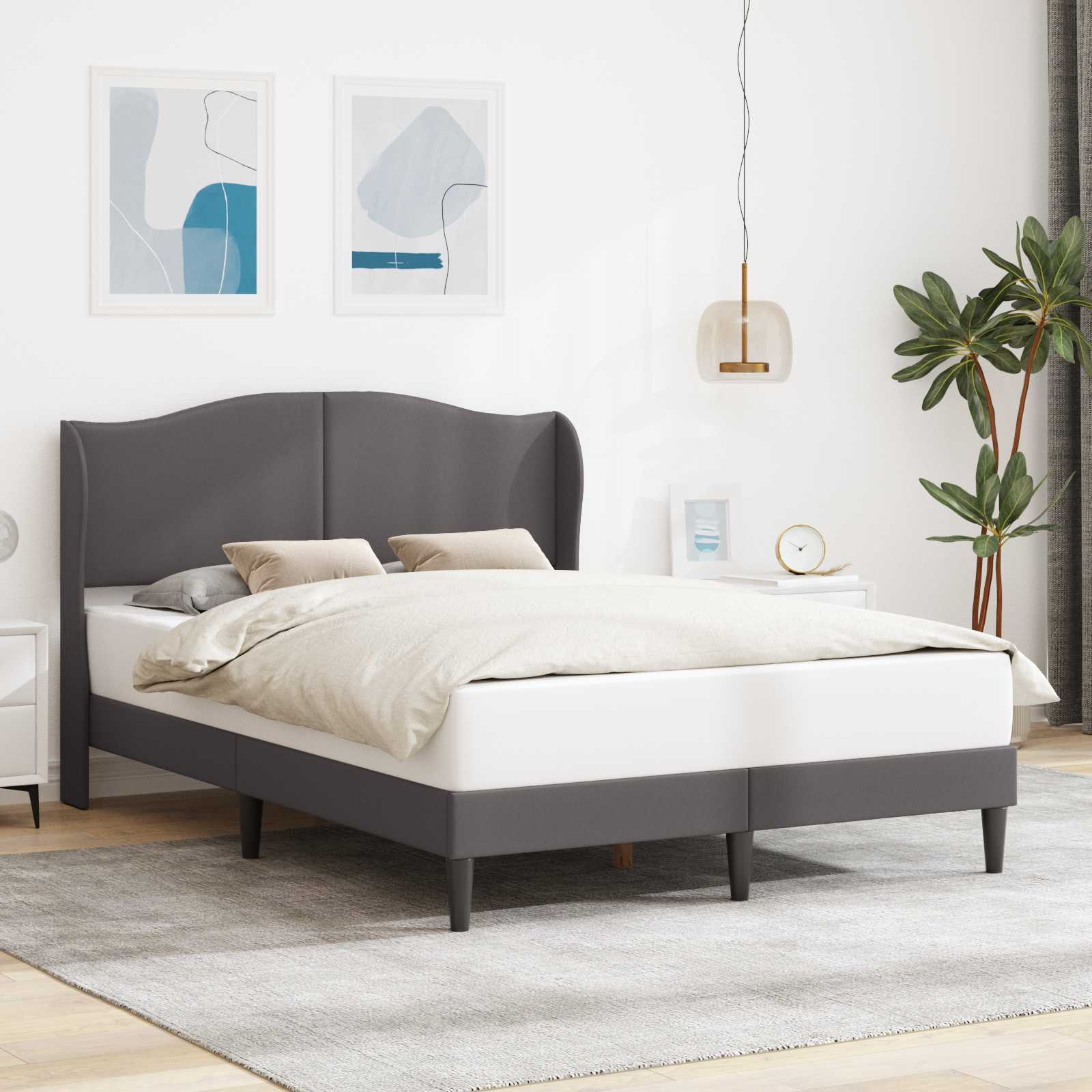 vidaXL Ramka łóżka Z zagłówkiem Szary 160 x 200 cm Ekoskóra
