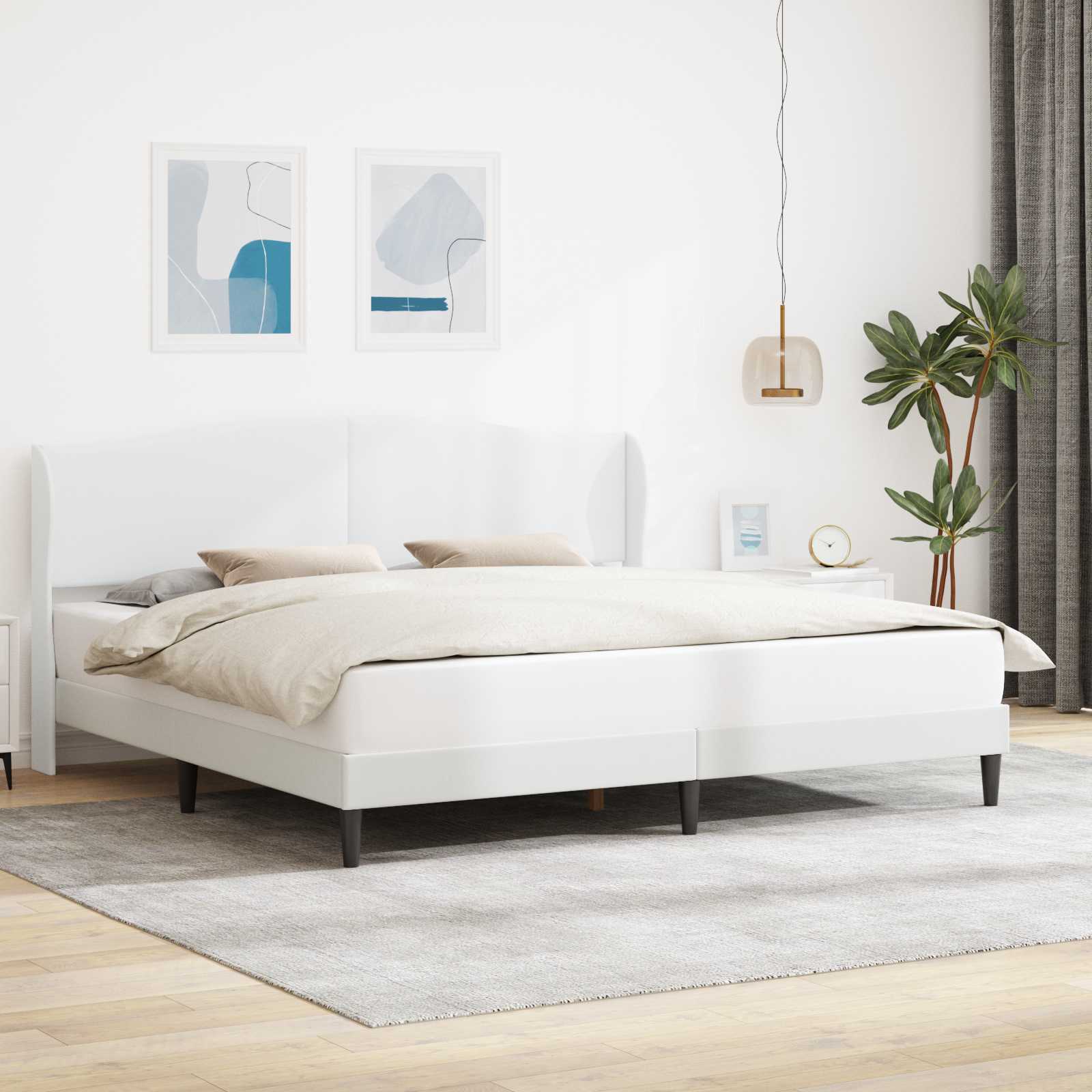 vidaXL Ramka łóżka Z zagłówkiem Biały 180 x 200 cm Ekoskóra