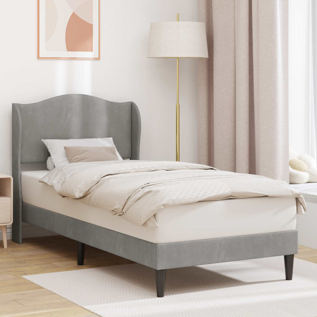 vidaXL Ramka łóżka Z zagłówkiem jasnoszary 90 x 190 cm Welur