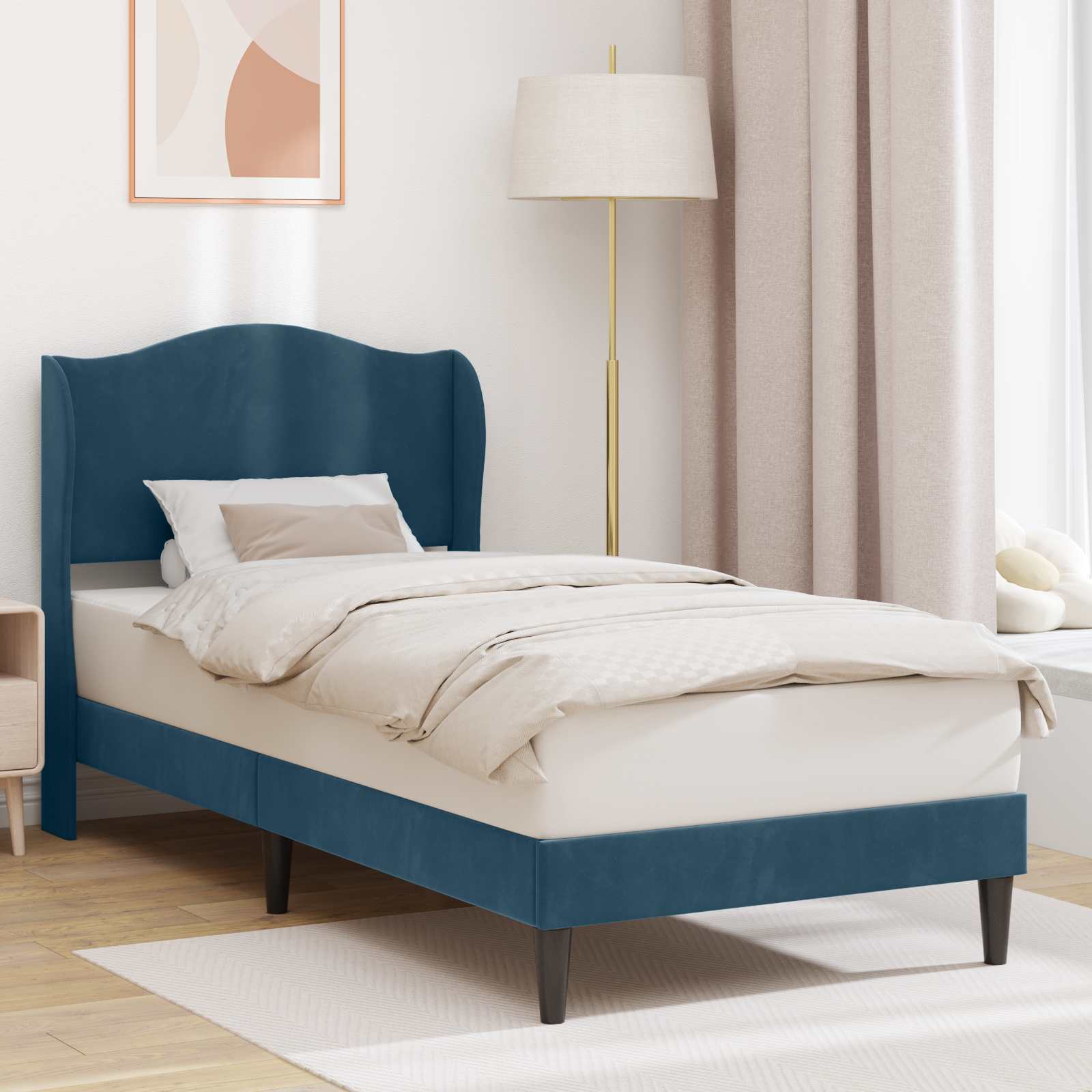 vidaXL Ramka łóżka Z zagłówkiem niebieski 90 x 190 cm Welur