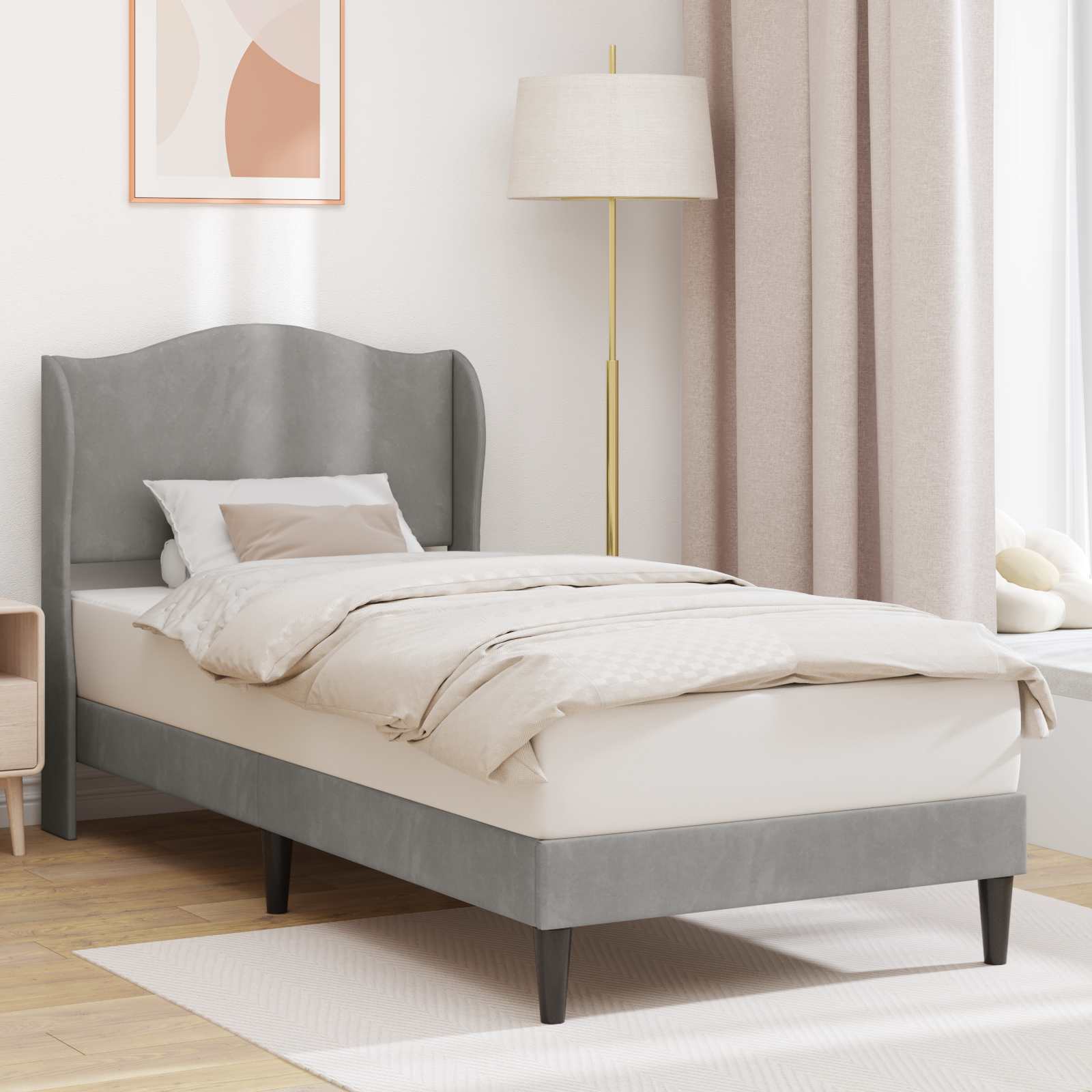 vidaXL Ramka łóżka Z zagłówkiem jasnoszary 100 x 200 cm Welur